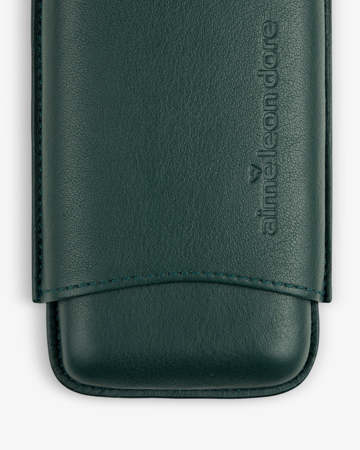 Dark green ALD Golf Leather Cigar Case with embossed logo on front and visible stitching.