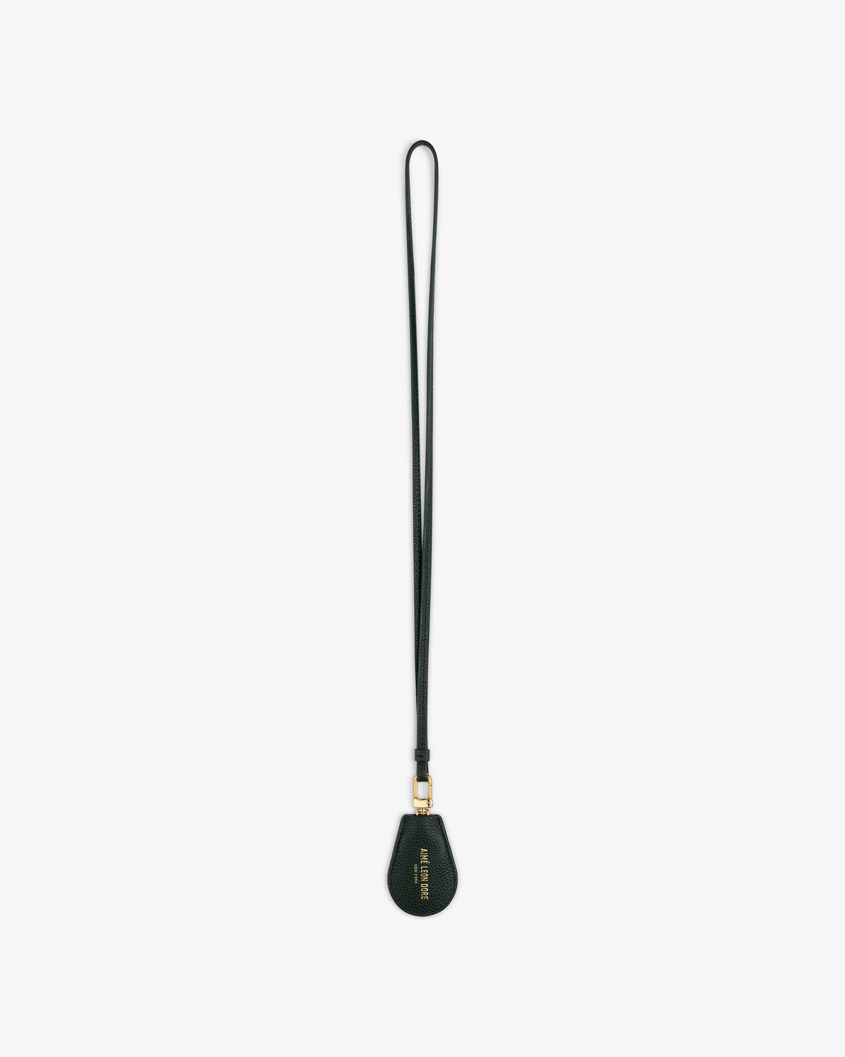 A black Leather Key Cover with a teardrop end and gold hardware, shown on a white background.