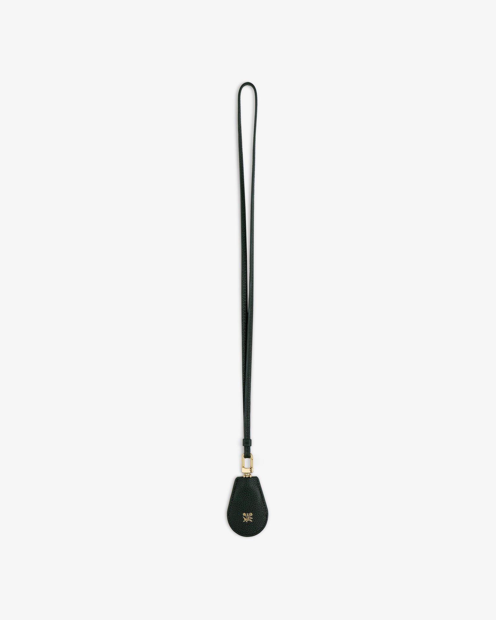 Black Leather Key Cover with teardrop end and gold-colored hardware, shown on a white background.