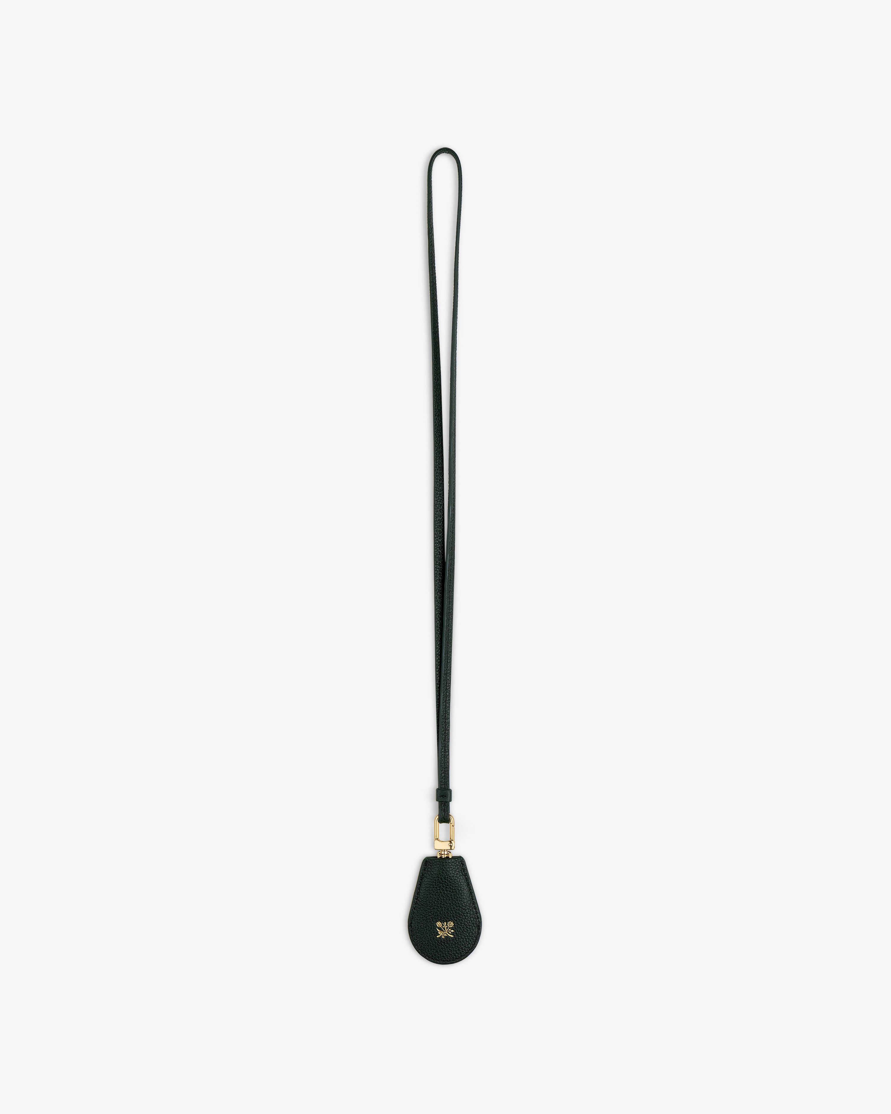 Black Leather Key Cover with teardrop end and gold-colored hardware, shown on a white background.