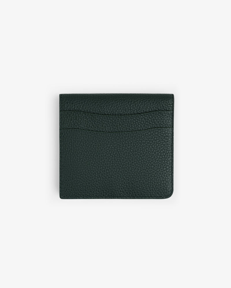Dark green Leather Bi-Fold Wallet with textured finish and two card slots, shown on a white background.