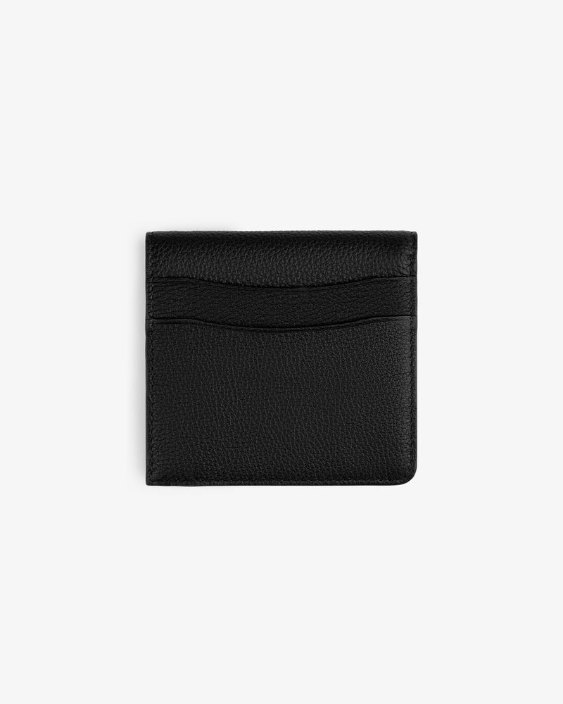 Leather Bi-Fold Wallet, black, with two card slots, shown closed on a plain white background.