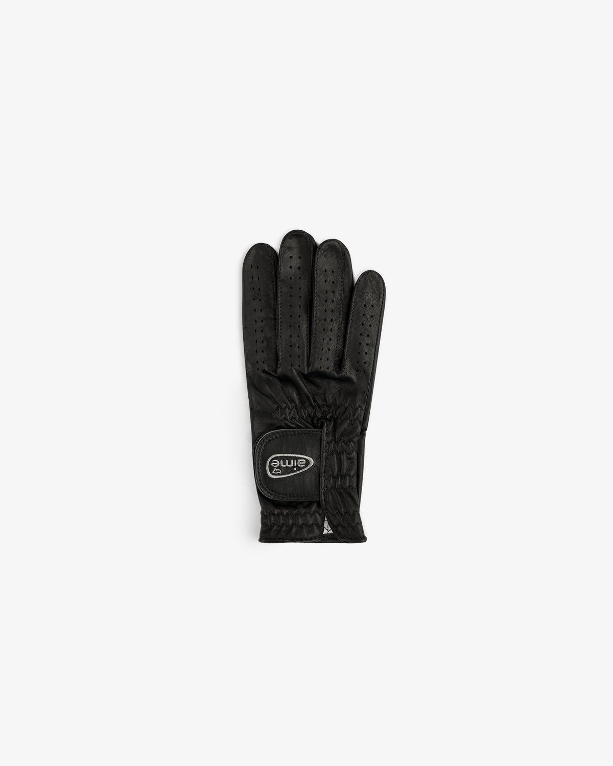 The ALD / FootJoy StaSof Heritage Glove (Right) is black leather with perforations, elastic wrist, and logo patch.