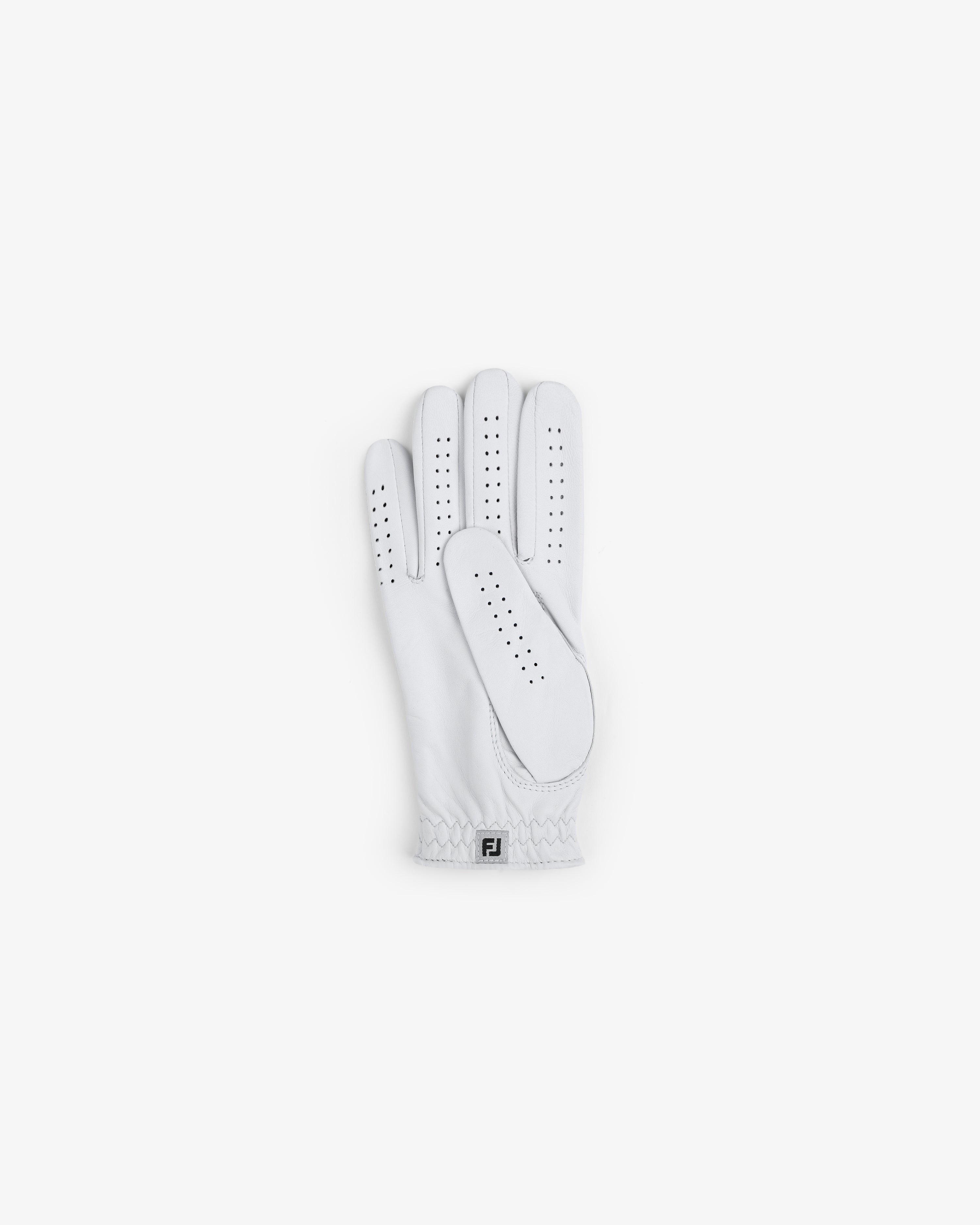 The ALD / FootJoy StaSof Heritage Glove (Right), white with ventilation holes, shown palm up on a white background.