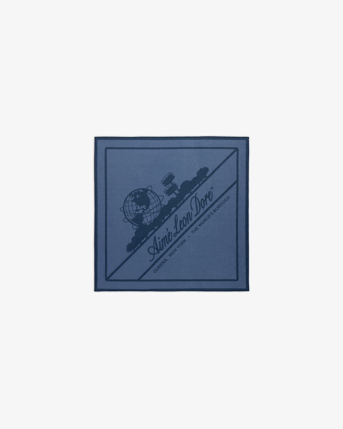 The Sun Faded Unisphere Bandana features a globe, satellite, New York branding, and Aimé Leon Dore text.
