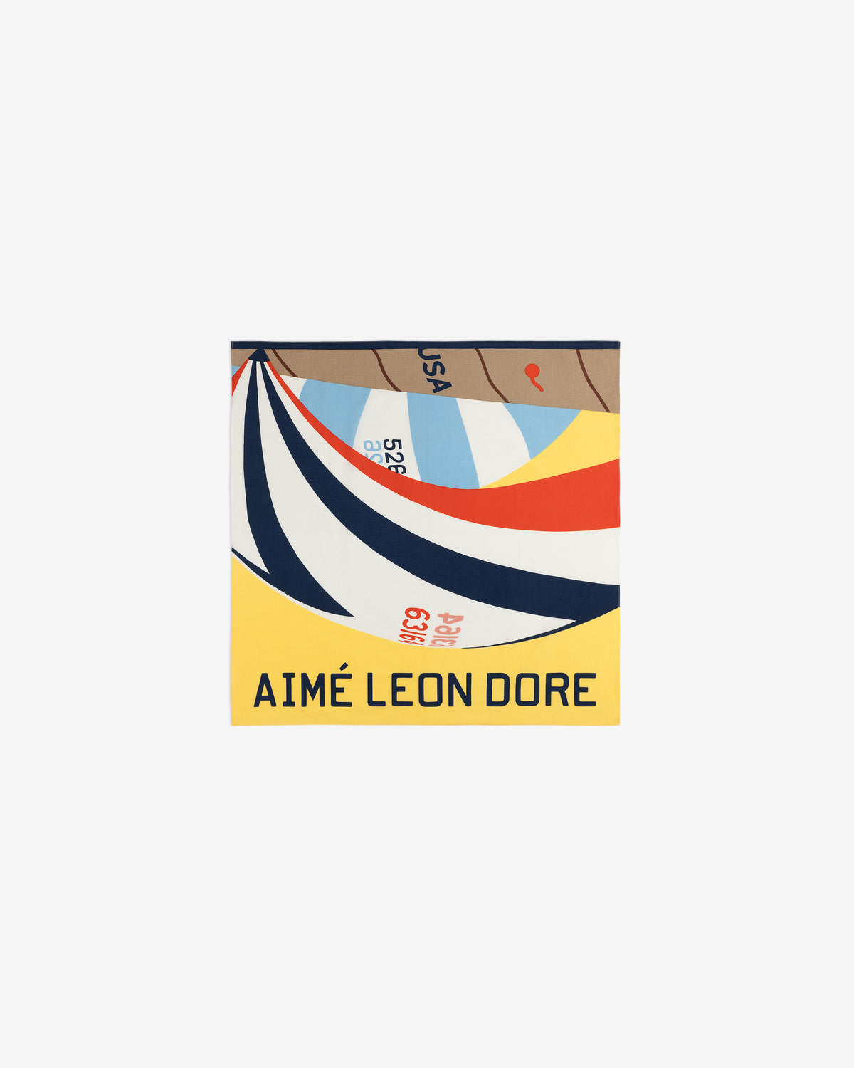 The Regatta Bandana features colorful sailboat graphics and AIMÉ LEON DORE text on a white background.