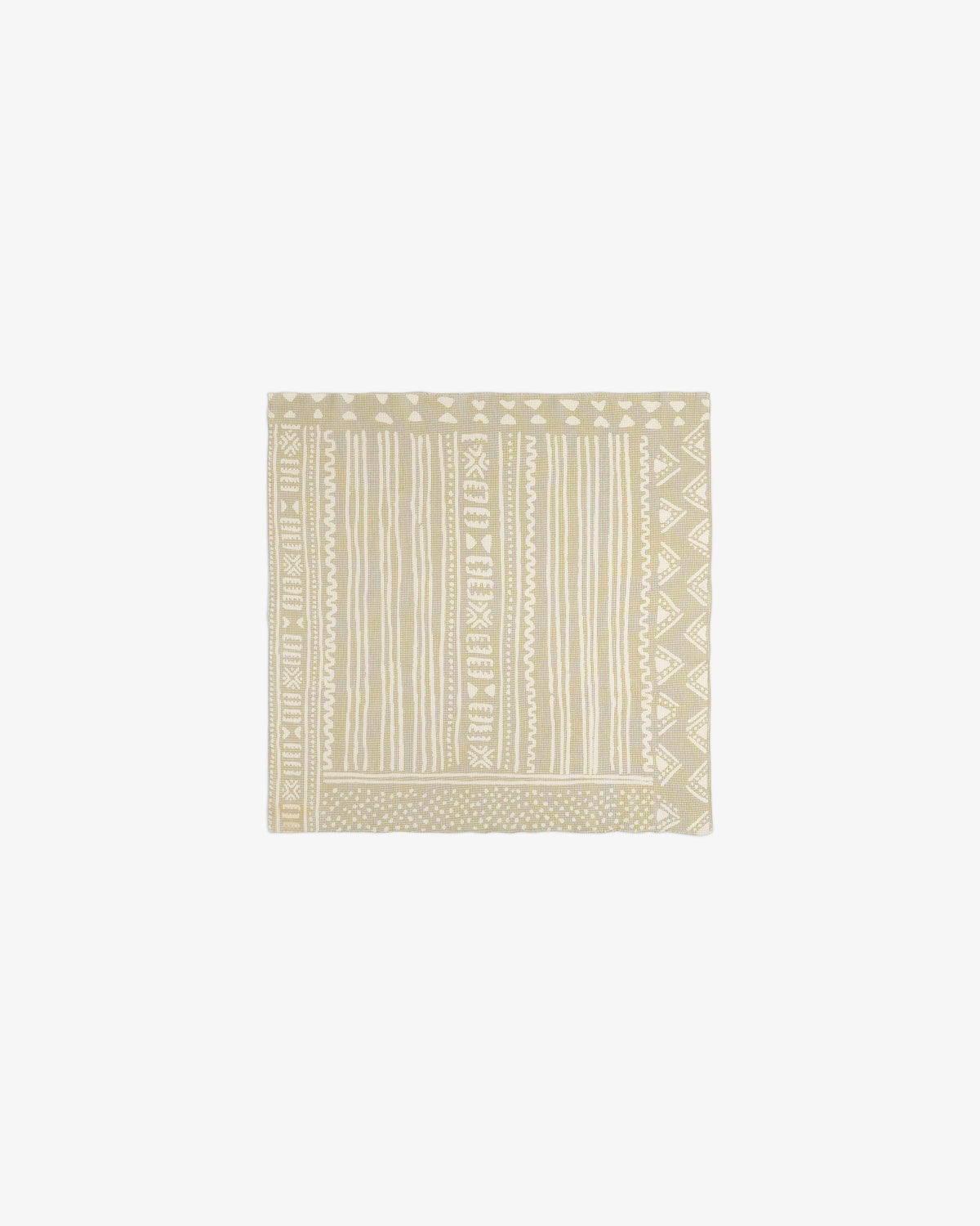Beige Mesh Tapestry Bandana with white geometric patterns and intersecting vertical and horizontal lines.