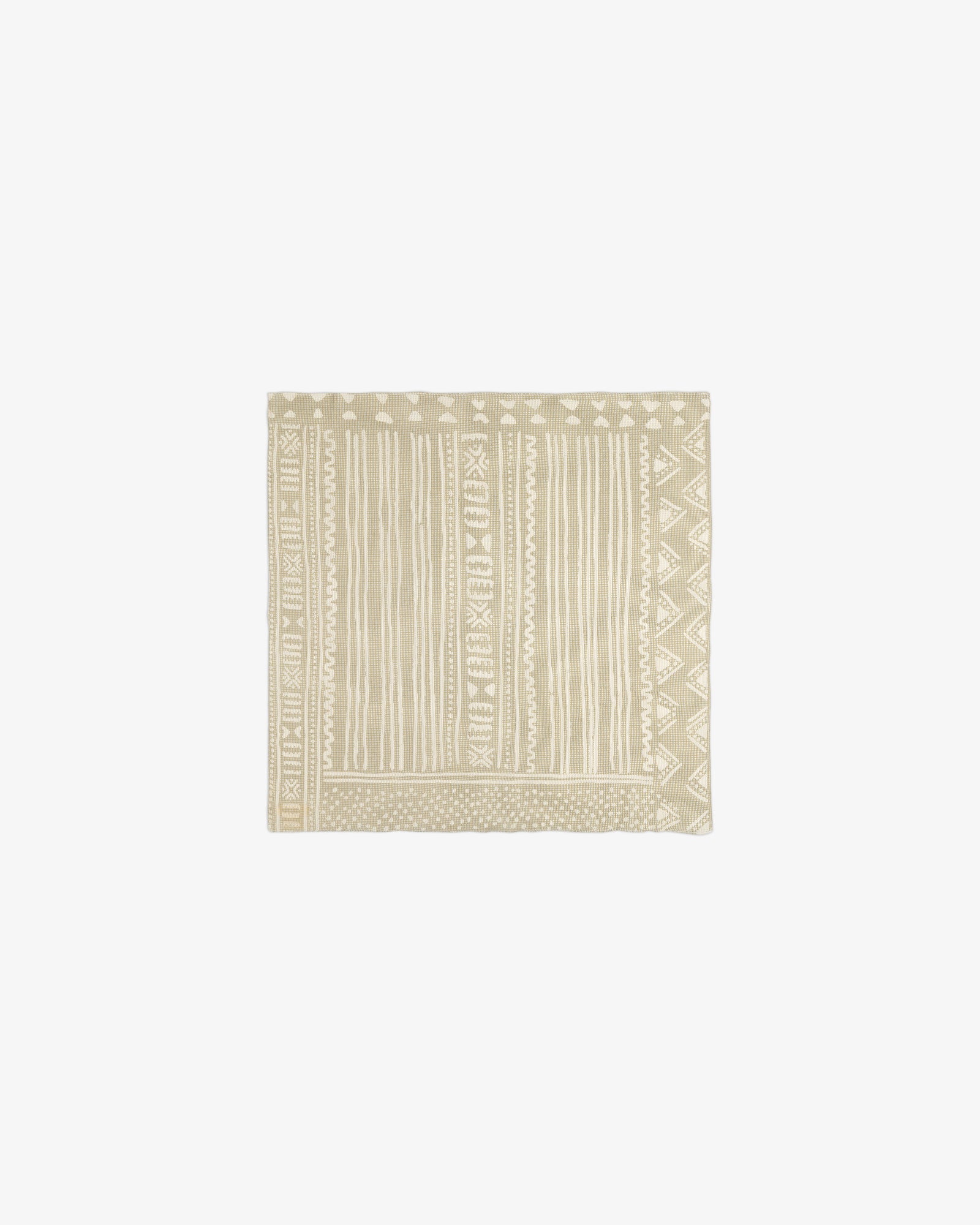 Beige Mesh Tapestry Bandana with white geometric patterns and intersecting vertical and horizontal lines.