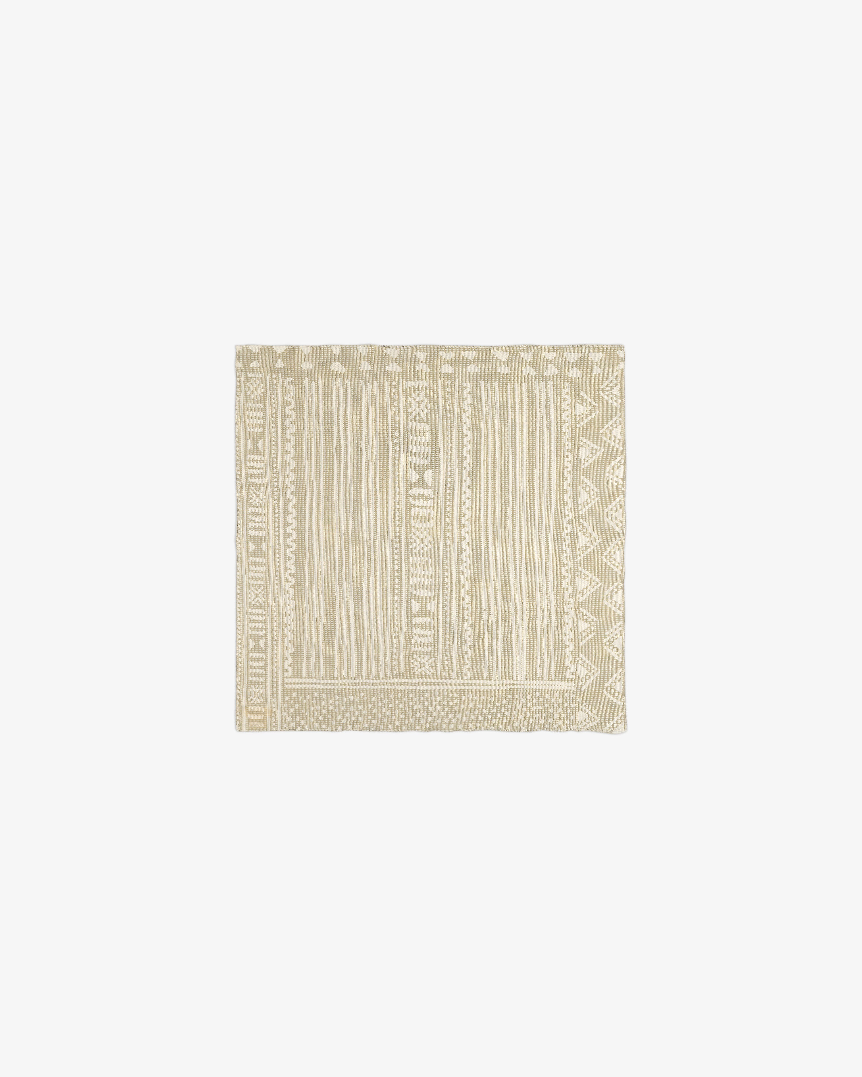 Beige Mesh Tapestry Bandana with white geometric patterns and intersecting vertical and horizontal lines.