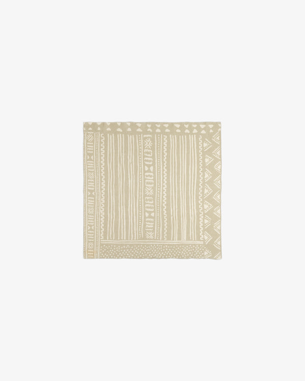 Beige Mesh Tapestry Bandana with white geometric patterns and intersecting vertical and horizontal lines.