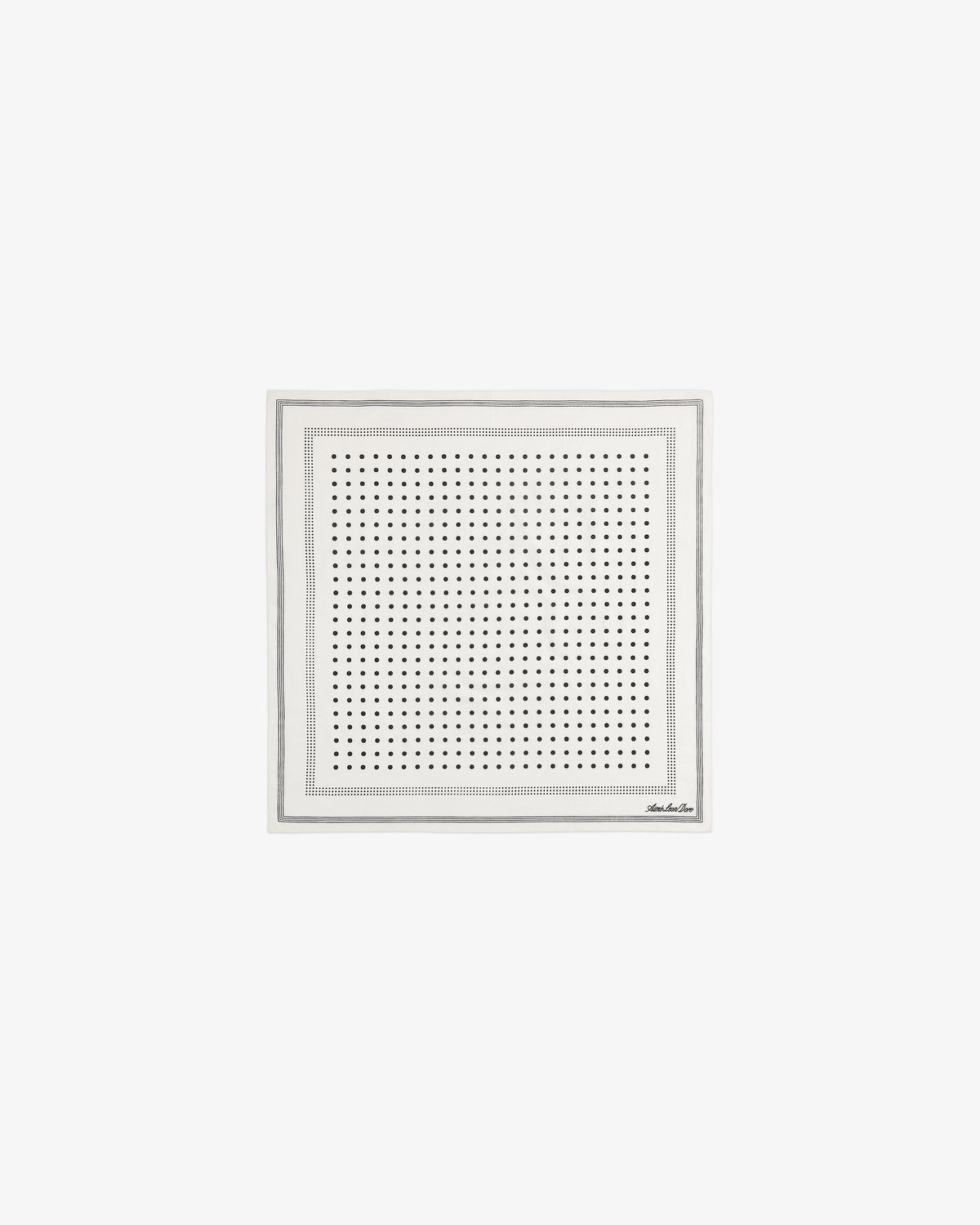 Polka Dot Bandana: White square scarf with black polka dots and a slim black border around the edges.