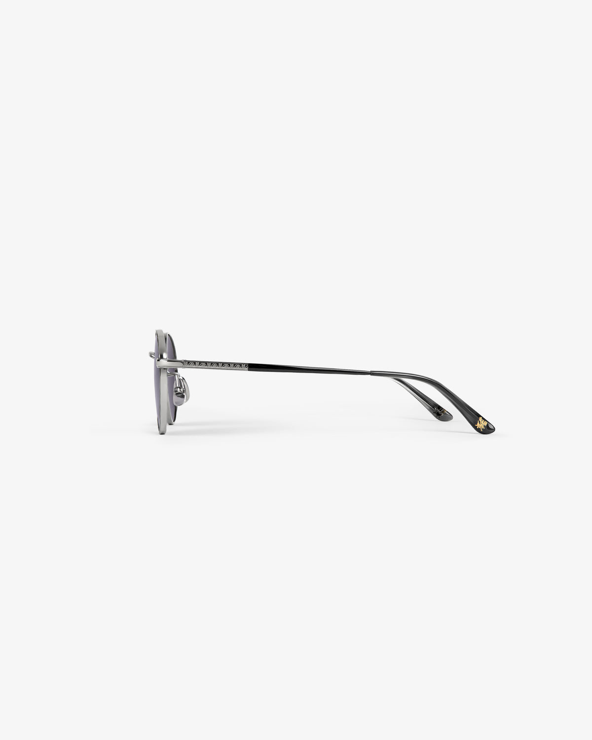 Side view of Giórgios Sunglasses—silver and black, round lenses, thin metal arms—on a plain white background.