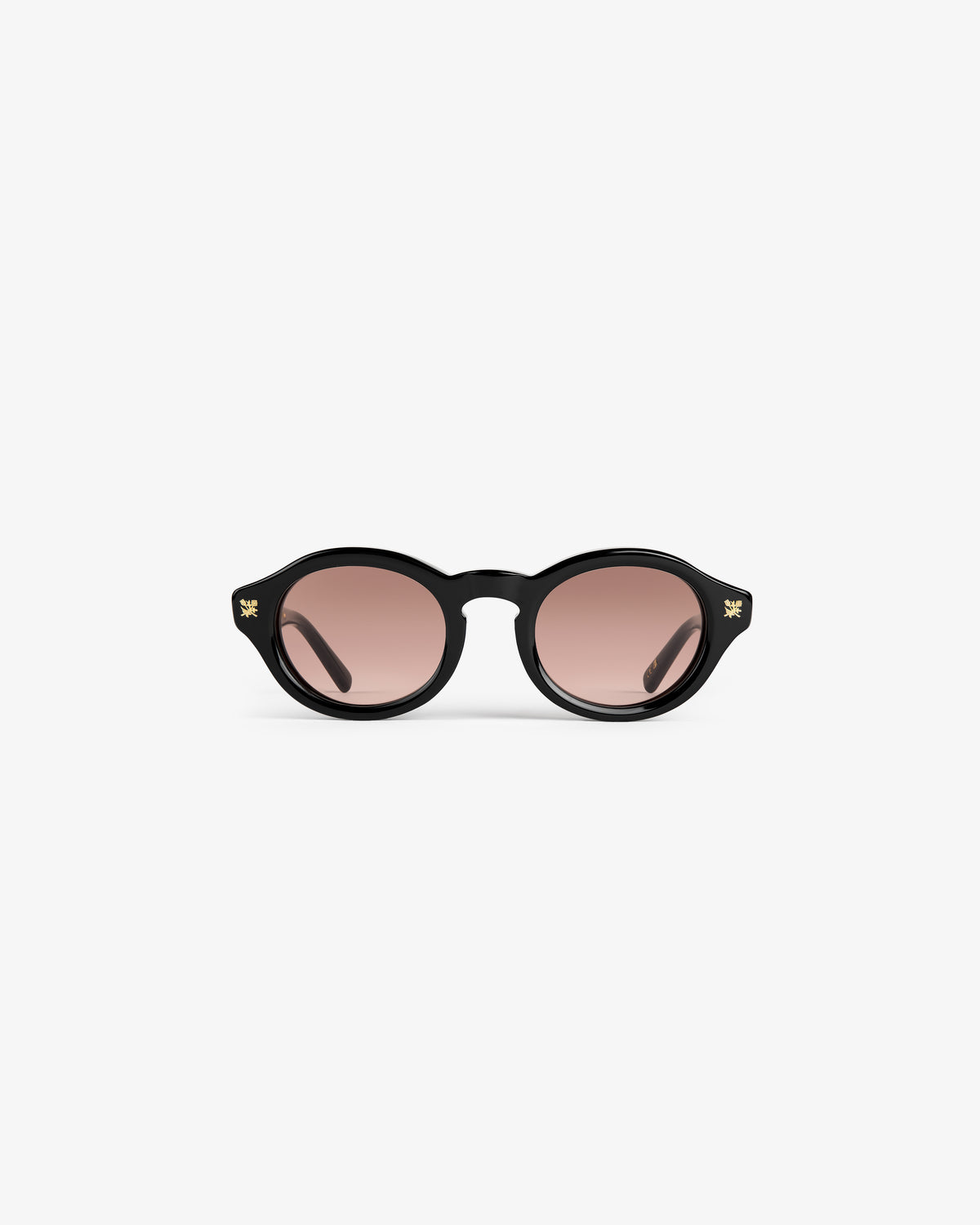Onásis Sunglasses: black, round frames with pink tinted lenses, shown front-facing on a plain white background.