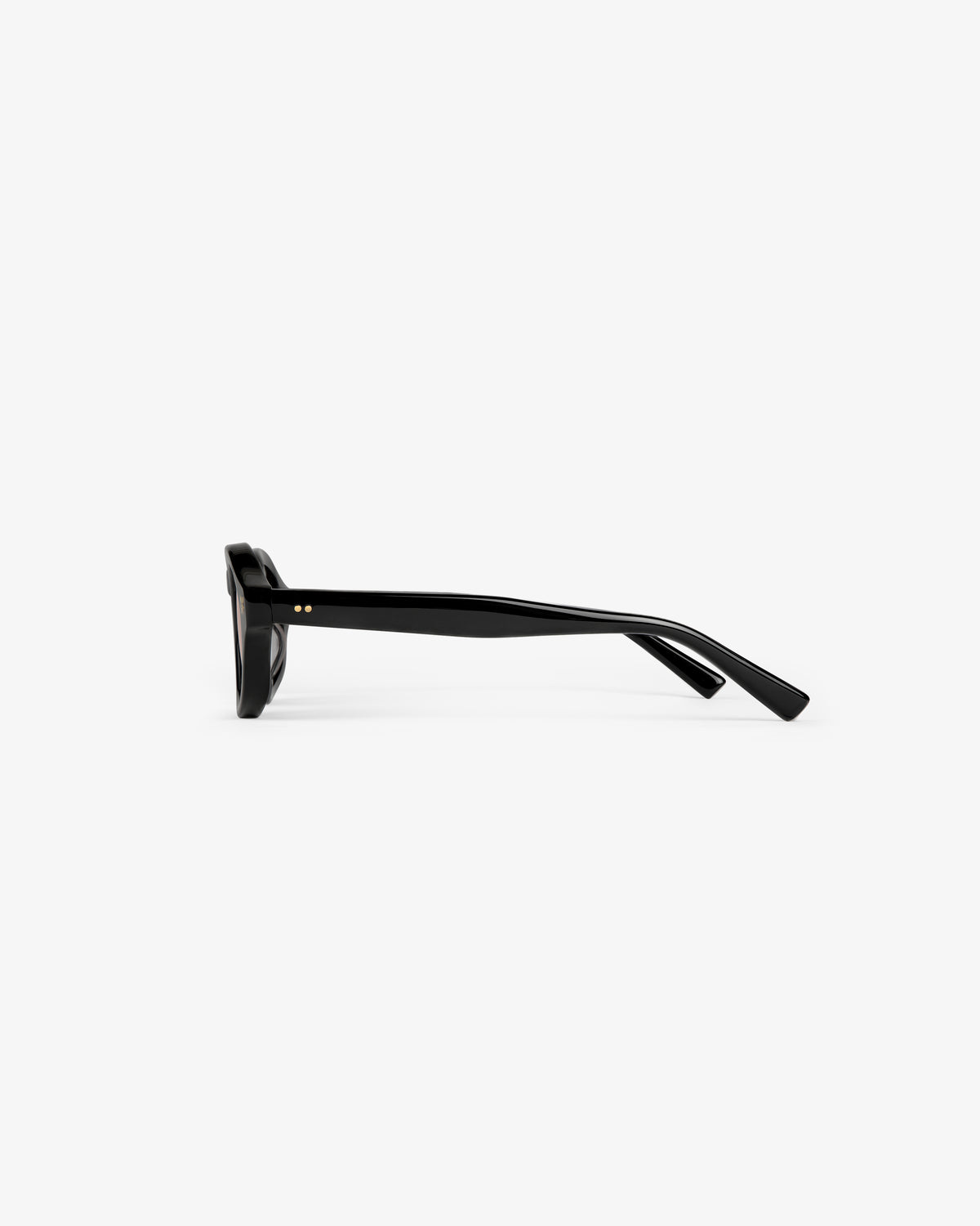 Side view of Onásis Sunglasses in black with thick, straight arms, shown against a plain white background.