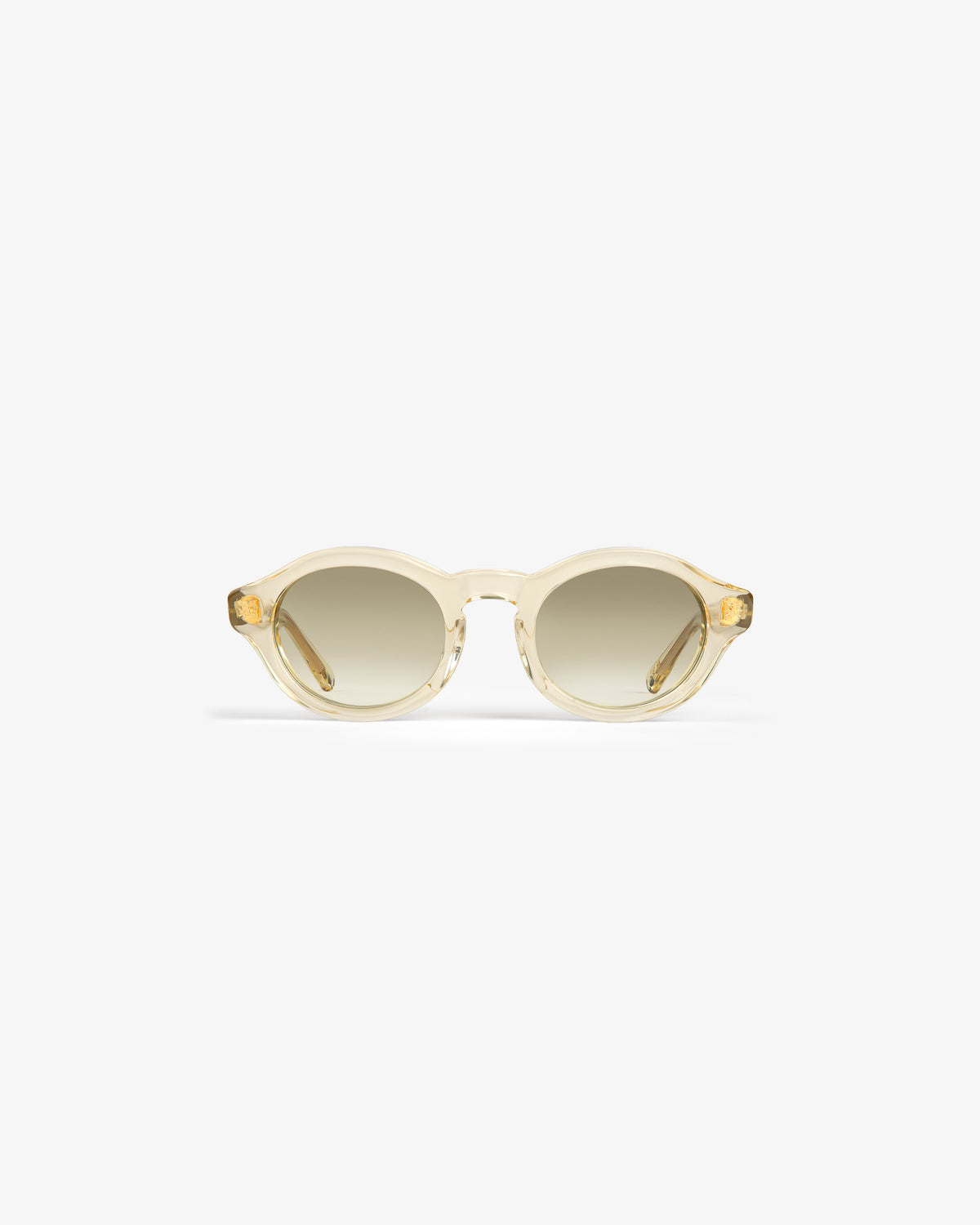 Onásis Sunglasses: round, translucent beige frames with light brown gradient lenses, shown on a white background.