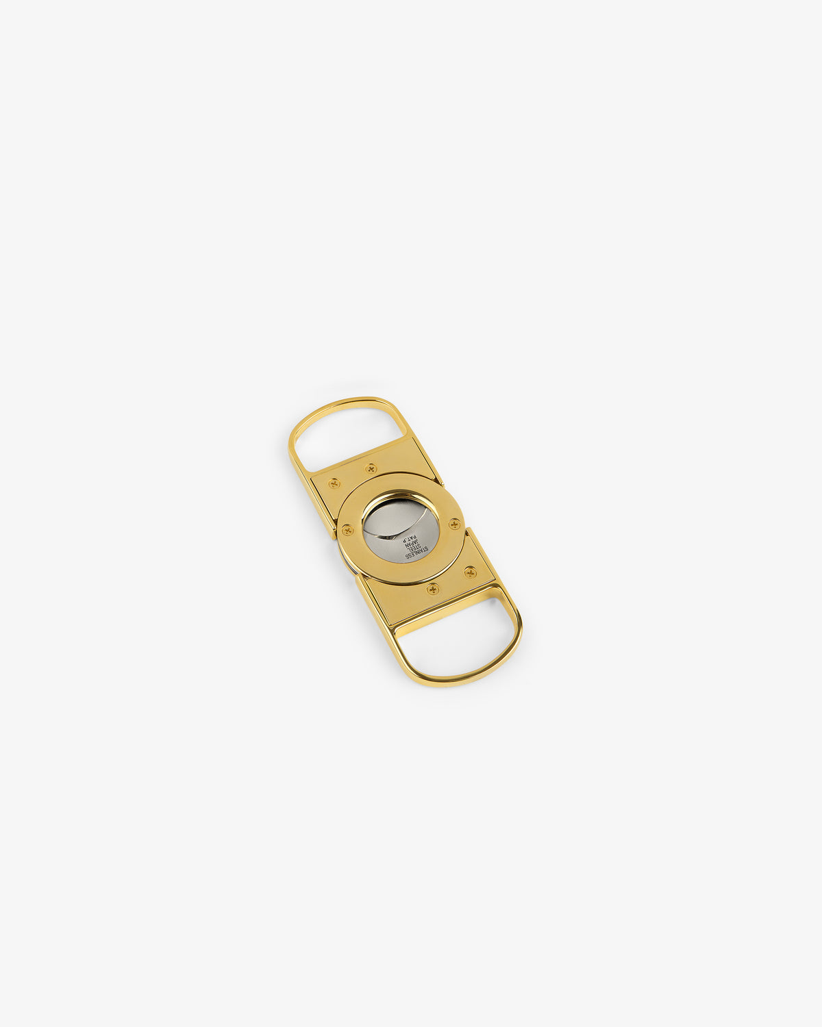 The ALD Golf Cigar Cutter, a gold and silver double-bladed cutter, is shown on a white background.