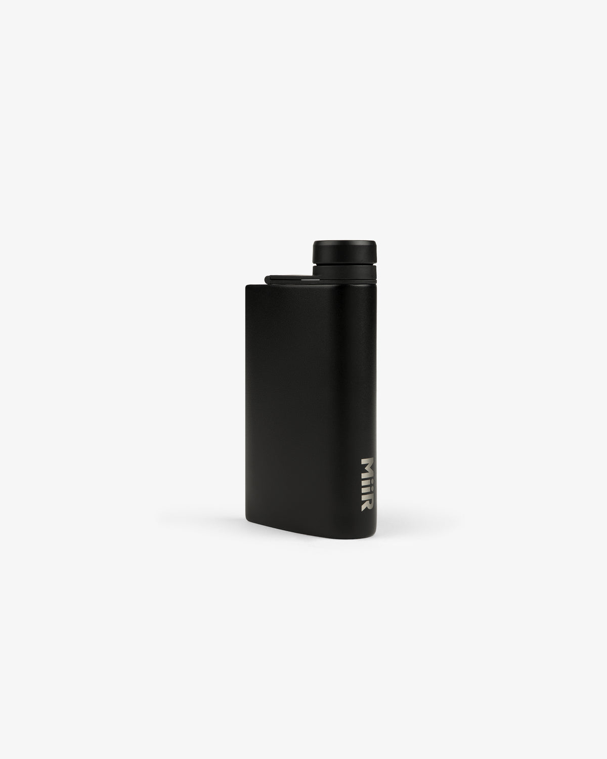 Matte black ALD Golf 19th Flask with a rounded cap and MiiR branding printed vertically near the bottom.
