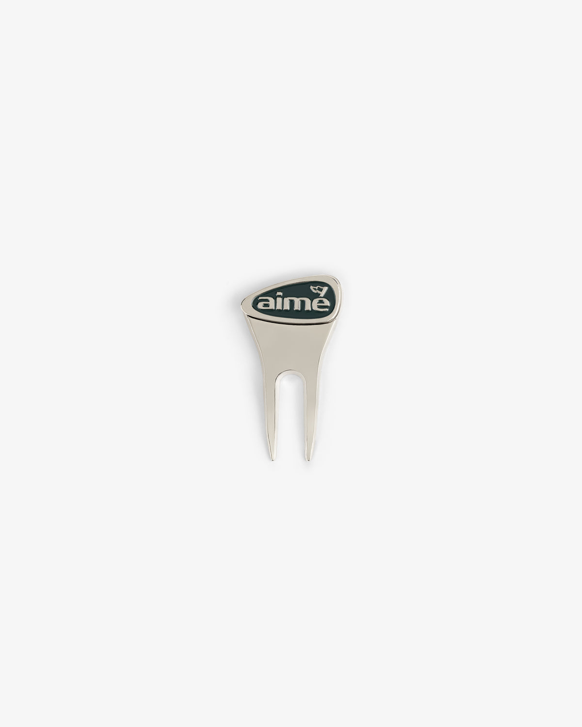 ALD Golf Divot Tool in silver with black and white aime logo, shown on a plain white background.