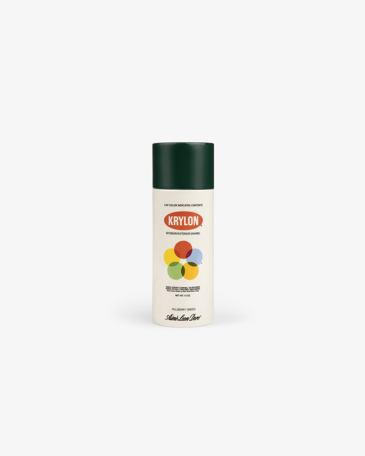 A Krylon Ceramic Spray Can Vessel with a dark green cap and a colorful color wheel on the label.