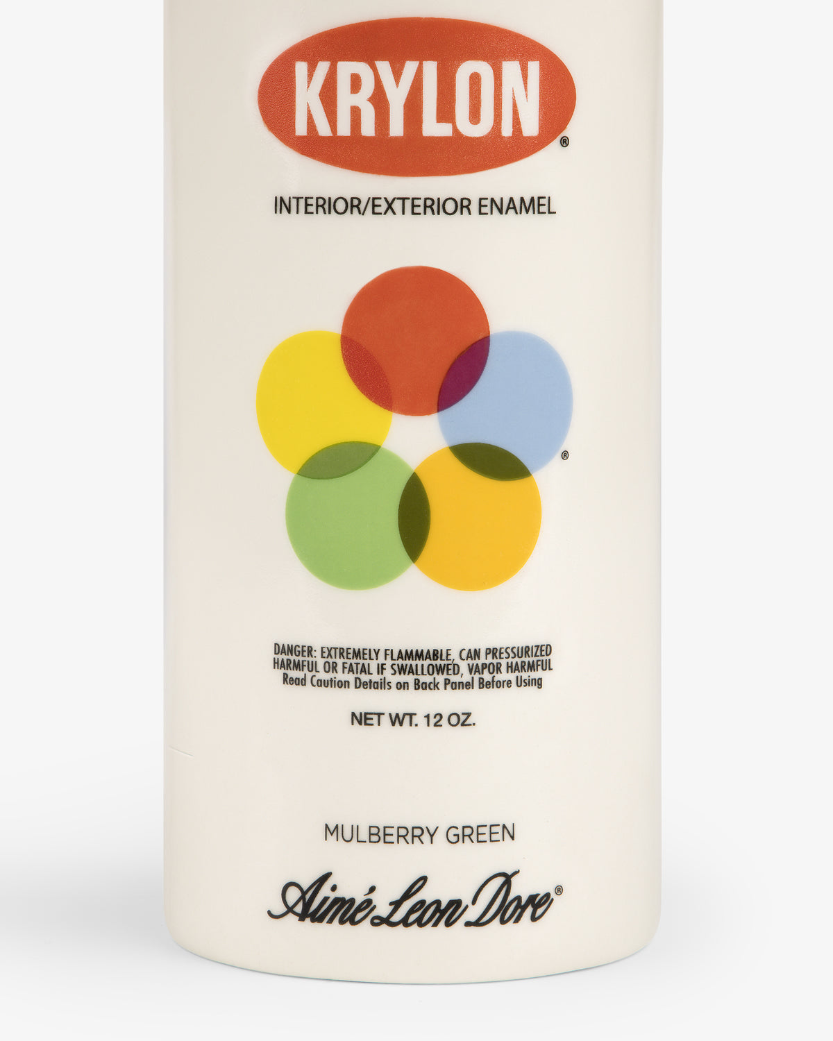 A Krylon Ceramic Spray Can Vessel in "Mulberry Green" features colorful circles and Aimé Leon Dore branding.