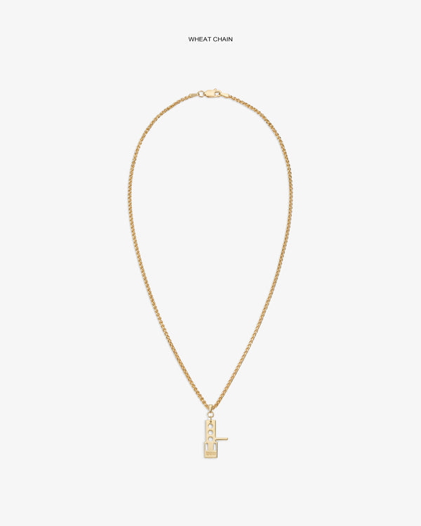 ALD / Technics 14Kt Gold Pendant on a wheat chain, key-shaped, shown against a plain white background.