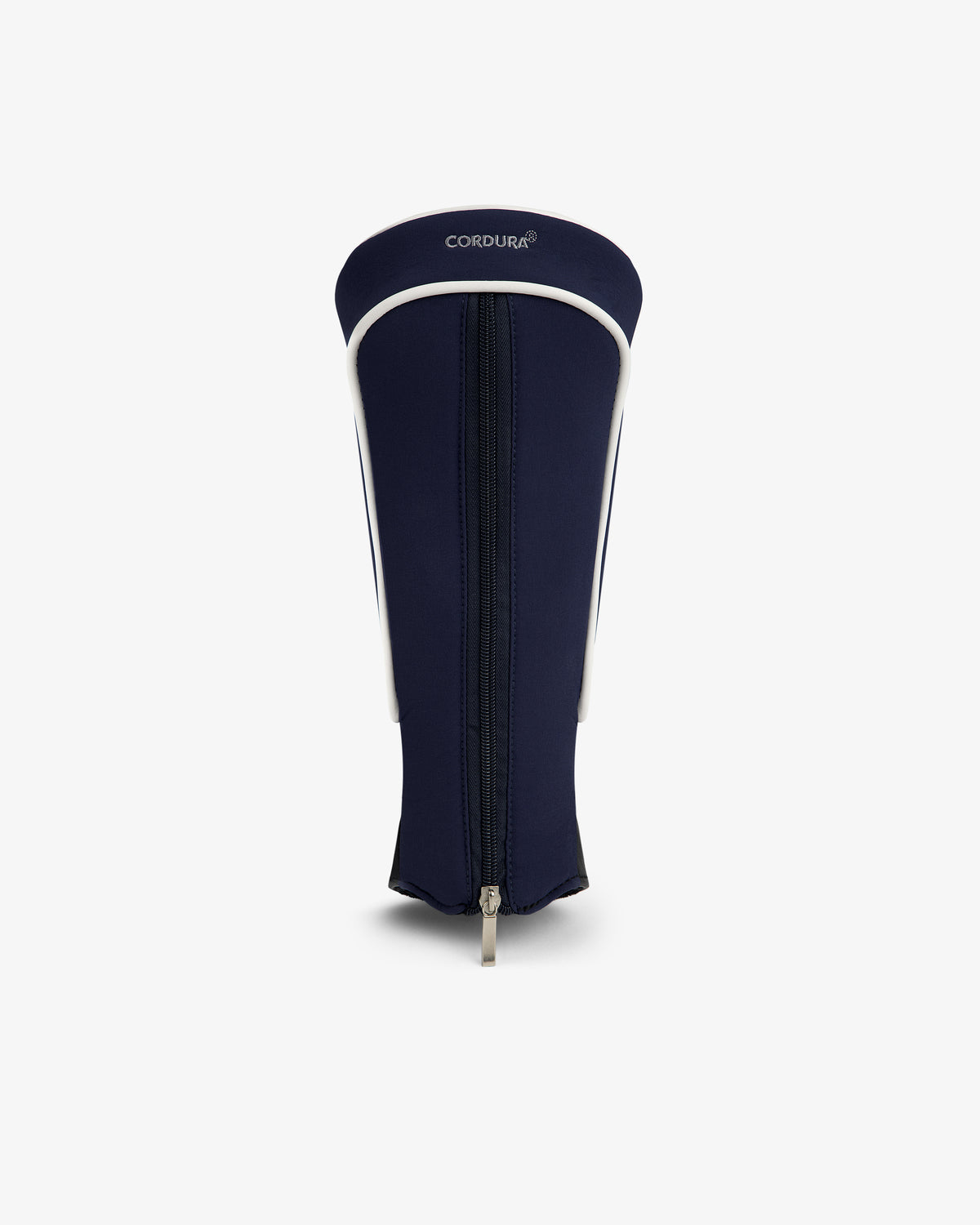 ALD Golf Driver Cover in navy blue Cordura with white accents and a central zipper, shown on a white background.