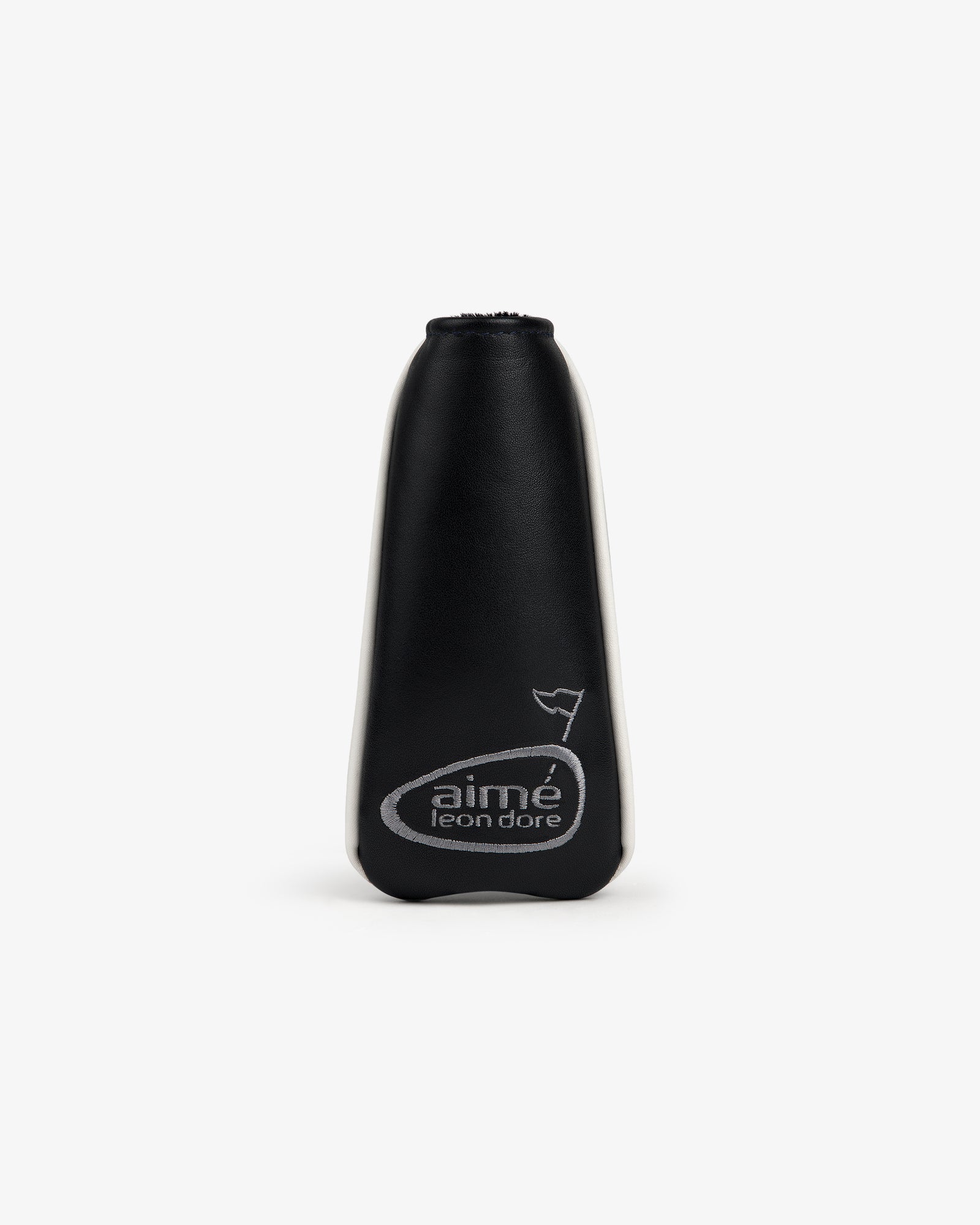 Black ALD Golf Putter Cover with white logo and flag icon, shown on a white background.