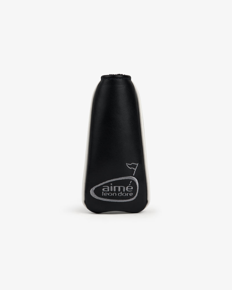 Black ALD Golf Putter Cover with white logo and flag icon, shown on a white background.