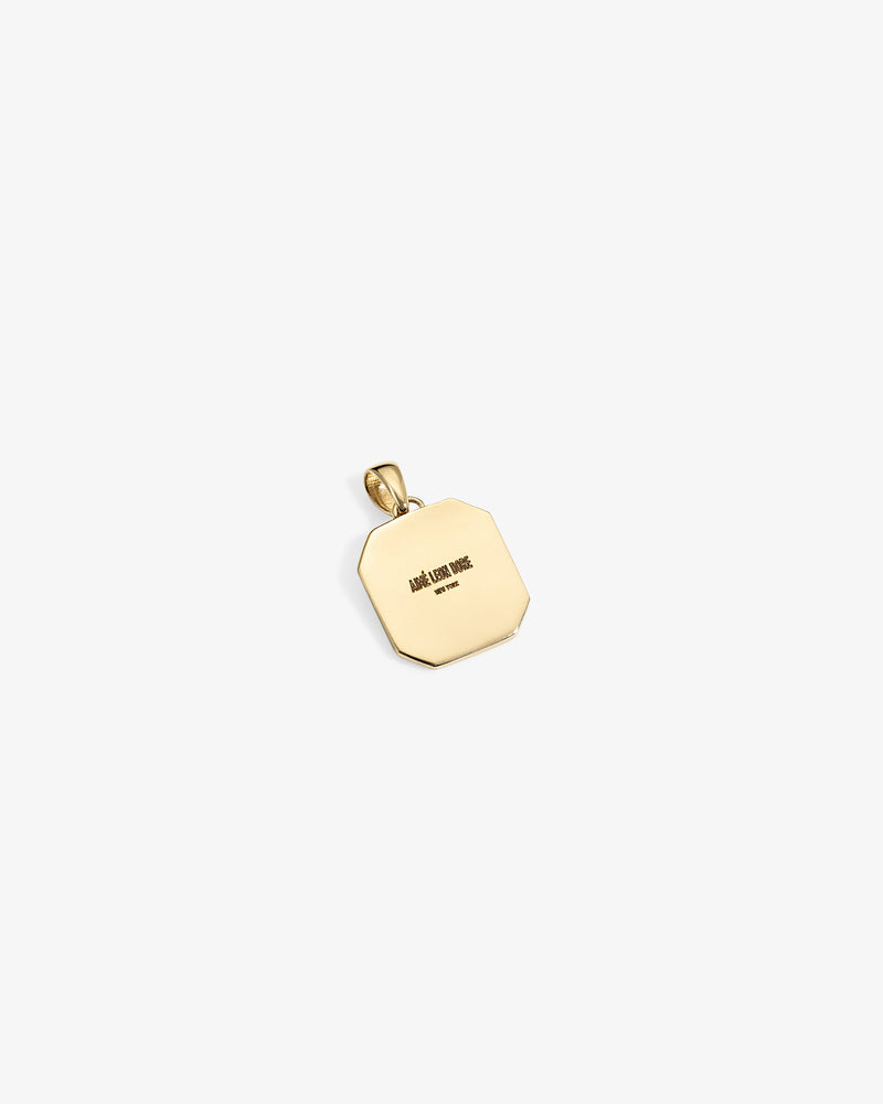 14Kt Gold Queens Crest Relief Pendant on a plain white background, engraved with LOUIS VUITTON PARIS in black.