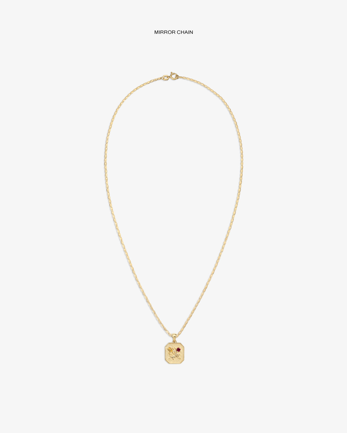 14Kt Gold Queens Crest Relief Pendant necklace with a rectangular design, shown on a plain white background.