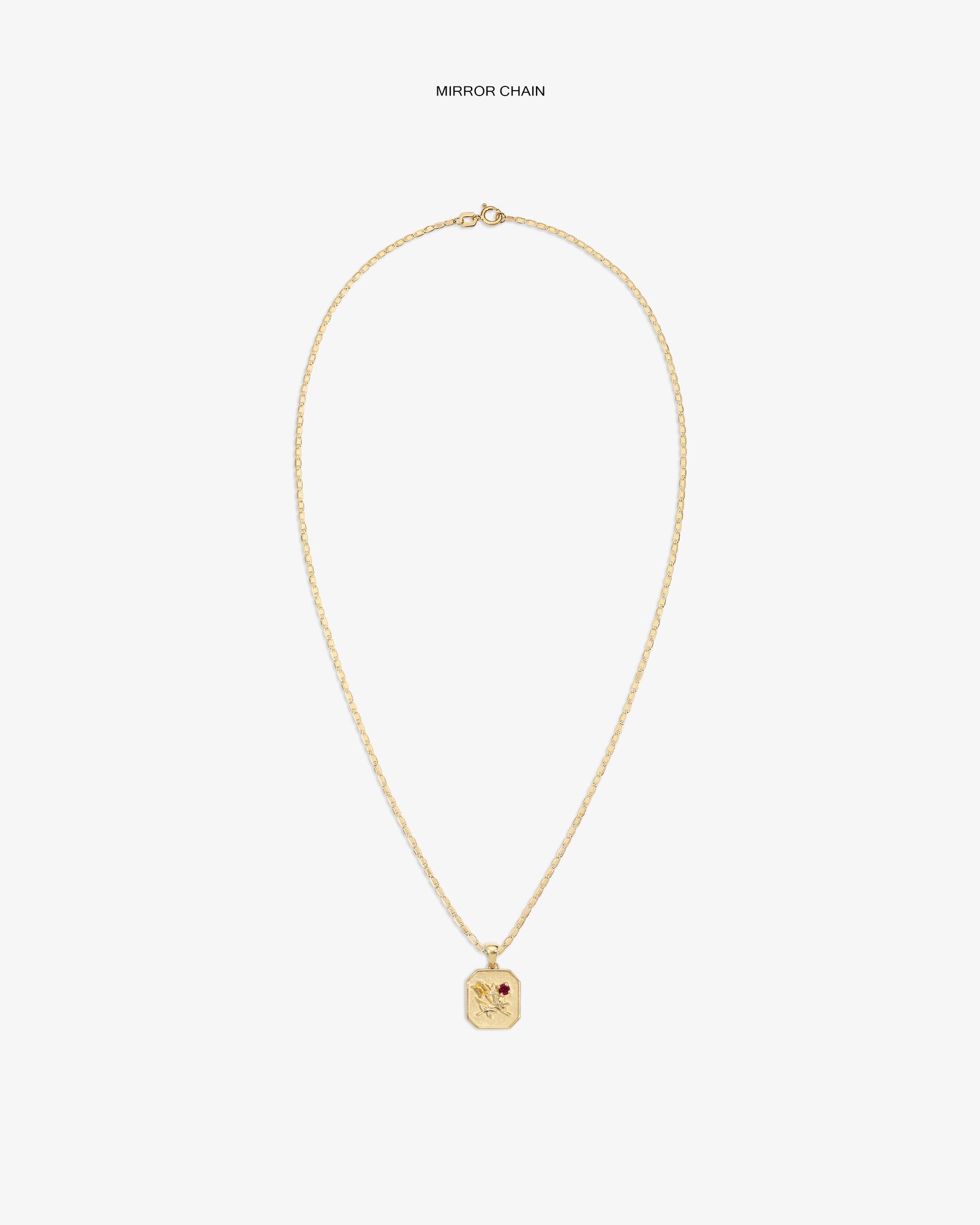 14Kt Gold Queens Crest Relief Pendant necklace with a rectangular design, shown on a plain white background.