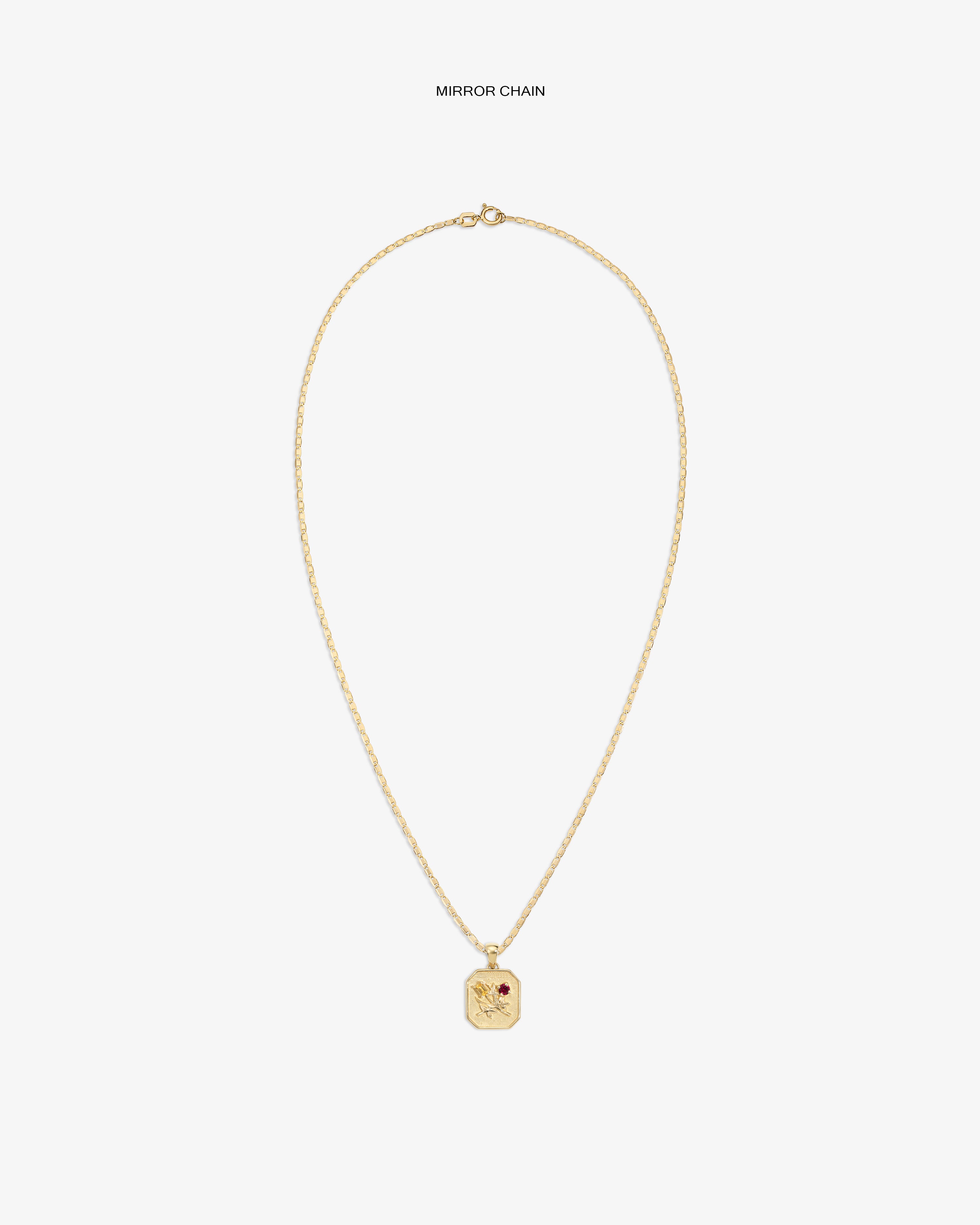 14Kt Gold Queens Crest Relief Pendant necklace with a rectangular design, shown on a plain white background.