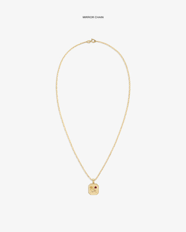 14Kt Gold Queens Crest Relief Pendant necklace with a rectangular design, shown on a plain white background.
