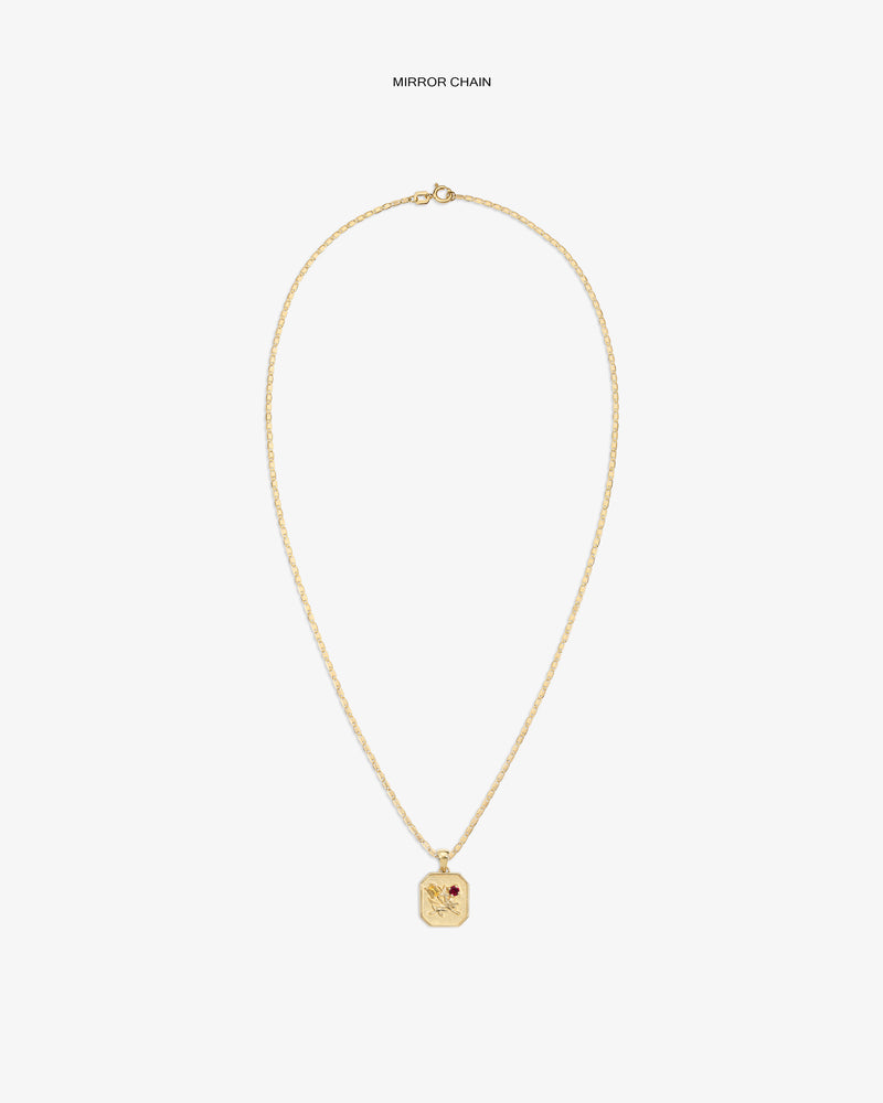 14Kt Gold Queens Crest Relief Pendant necklace with a rectangular design, shown on a plain white background.