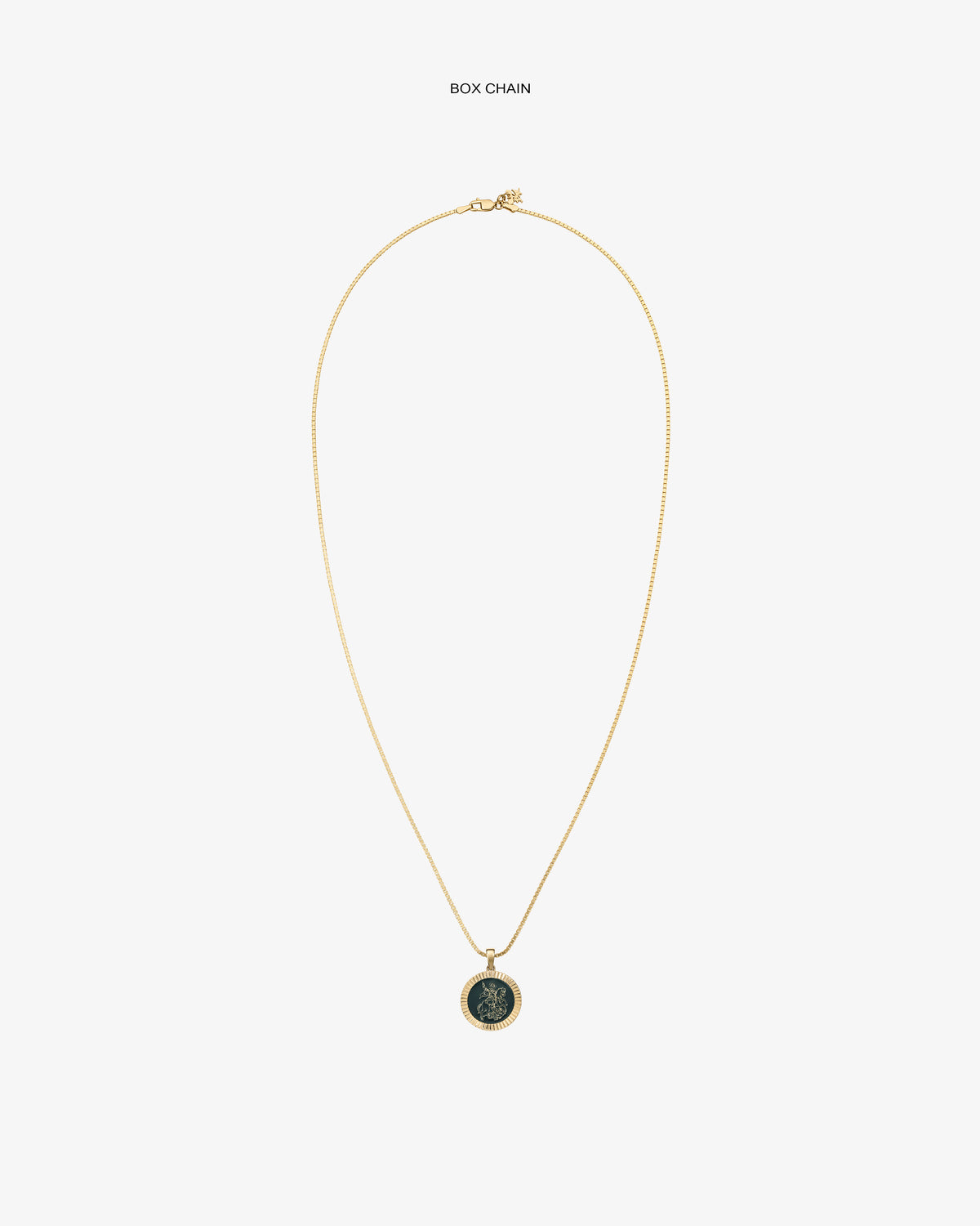 14Kt gold chain necklace with a Saint George coin pendant, shown on a white background.