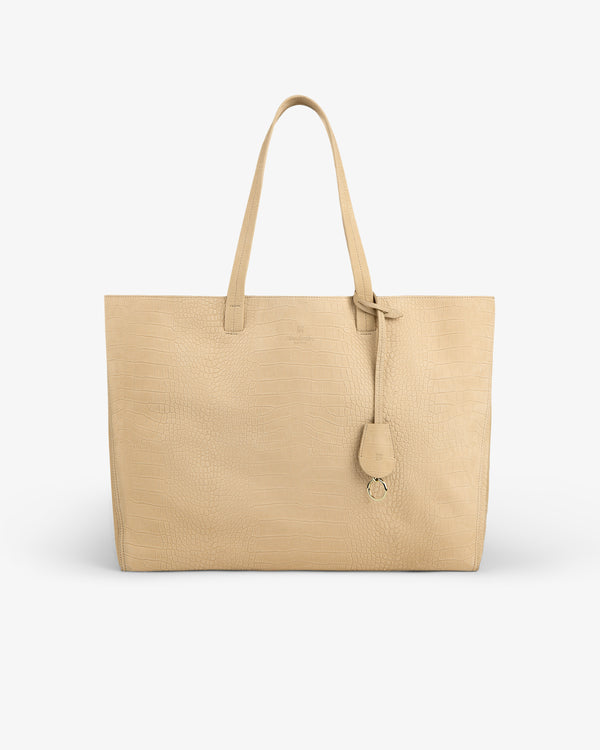Croc-Embossed Nubuck Tote Bag with two handles and a small key holder, shown against a white background.
