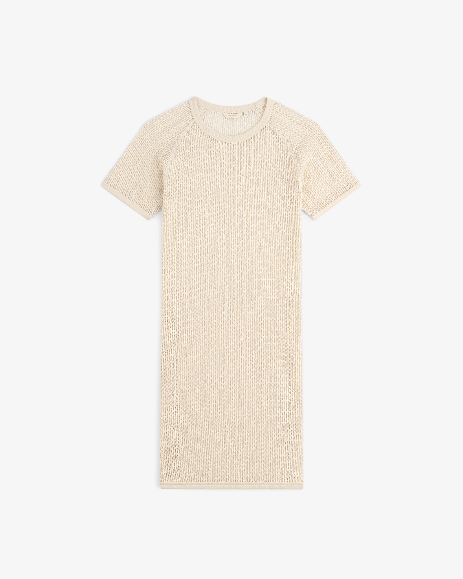 Open Mesh Mini Dress, cream-colored with short sleeves, displayed flat on a white background.