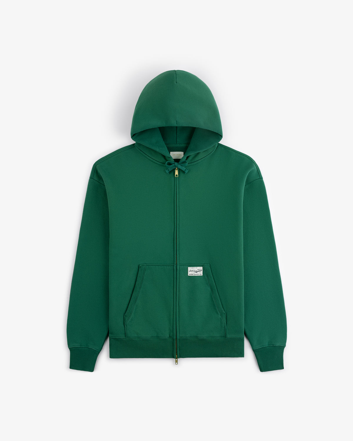 Sun Faded Full-Zip Hoodie in green with front pockets and a small white label, shown on a plain white background.