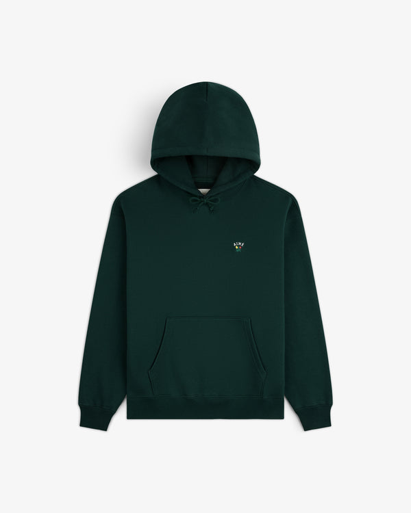 Dark green Crest Hoodie with front pocket and small embroidered logo on the left chest.
