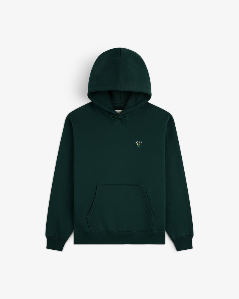 Dark green Crest Hoodie with front pocket and small embroidered logo on the left chest.