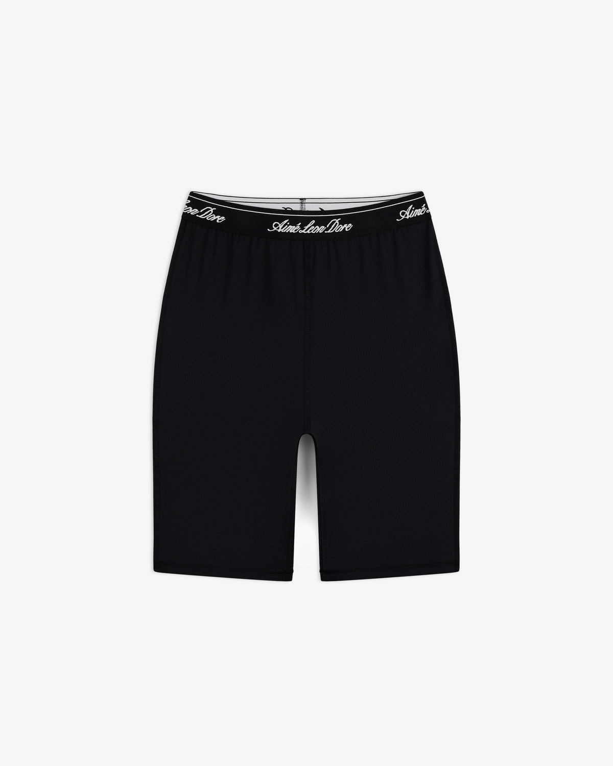 Logo Biker Short in black with a high waist and Ami Ami Paris text on the waistband, shown on a white background.