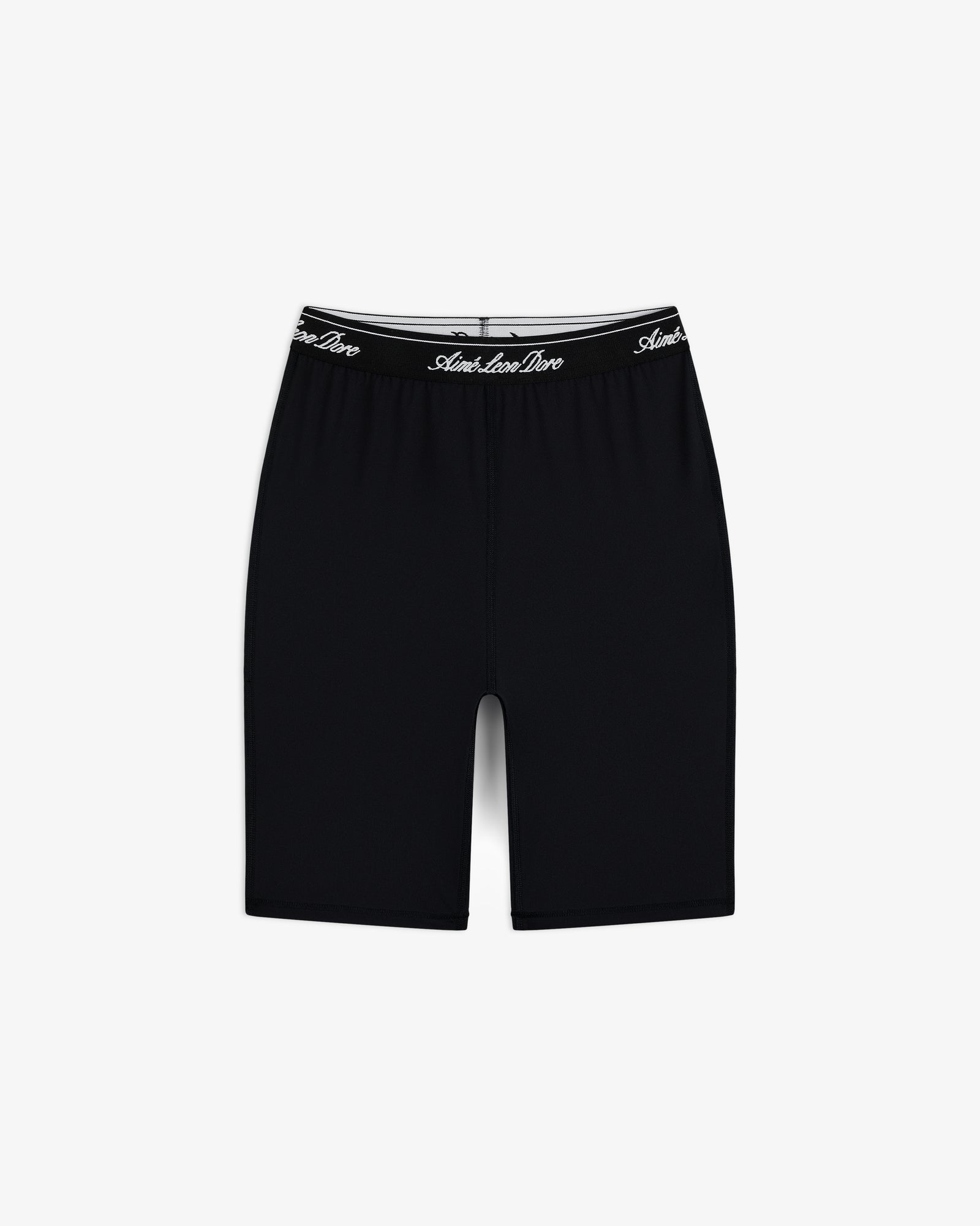 Logo Biker Short in black with a high waist and Ami Ami Paris text on the waistband, shown on a white background.