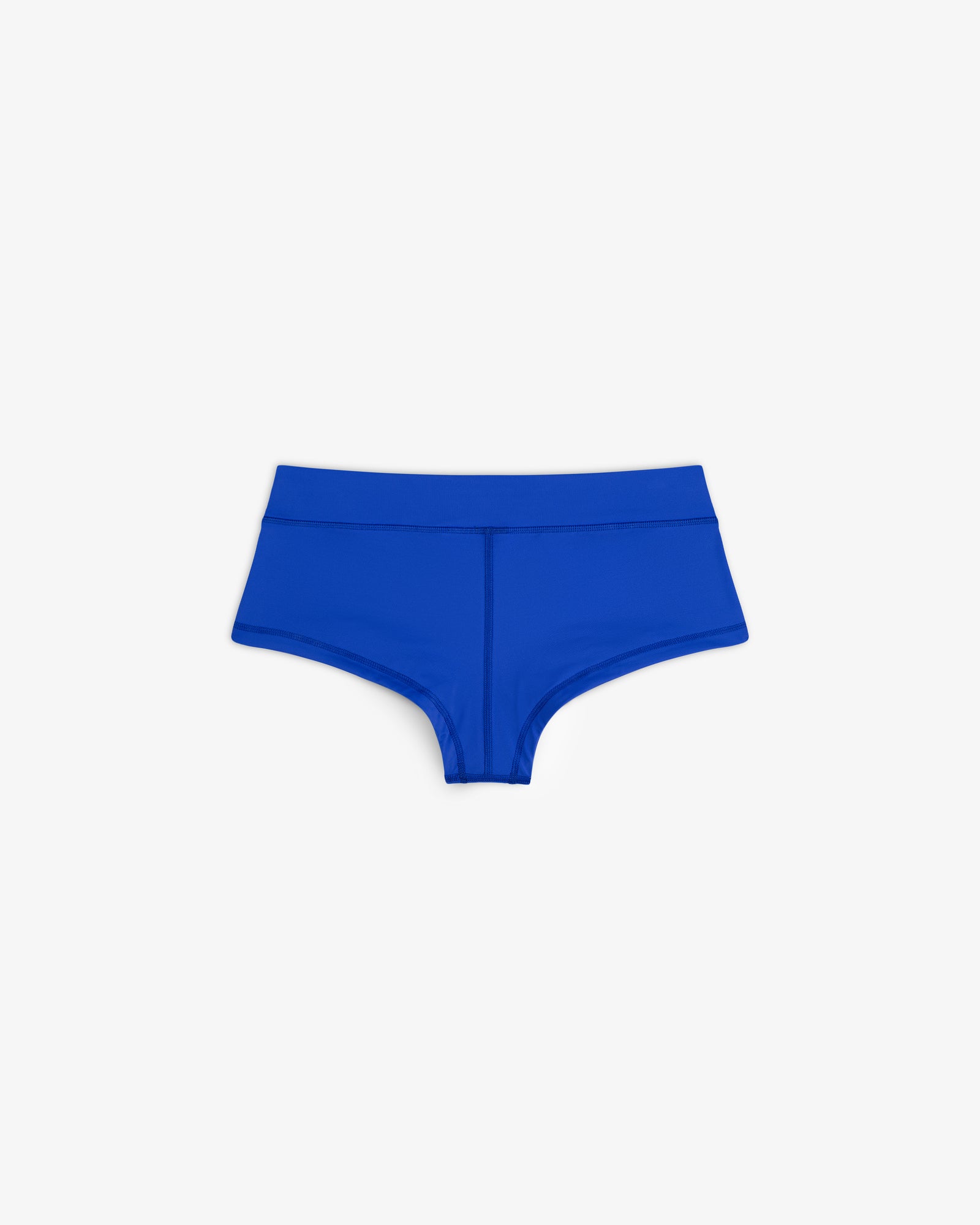 Bright blue Crest Swim Short with a wide waistband, displayed flat on a white background.