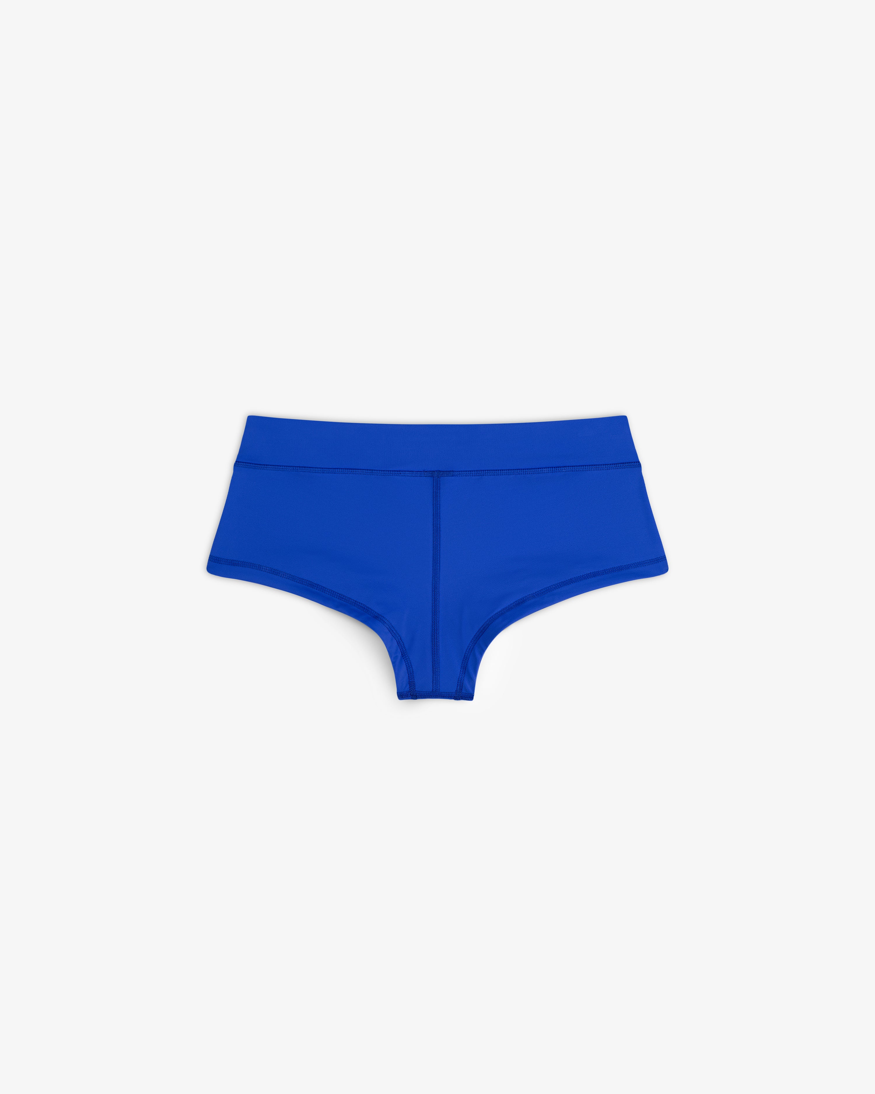 Bright blue Crest Swim Short with a wide waistband, displayed flat on a white background.