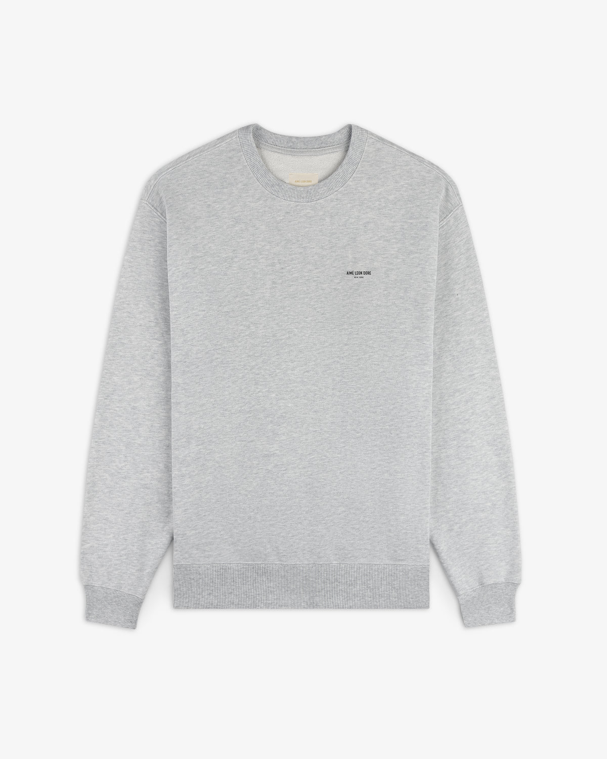 Safari Crewneck Sweatshirt in light gray with subtle left chest text, shown flat on a white background.