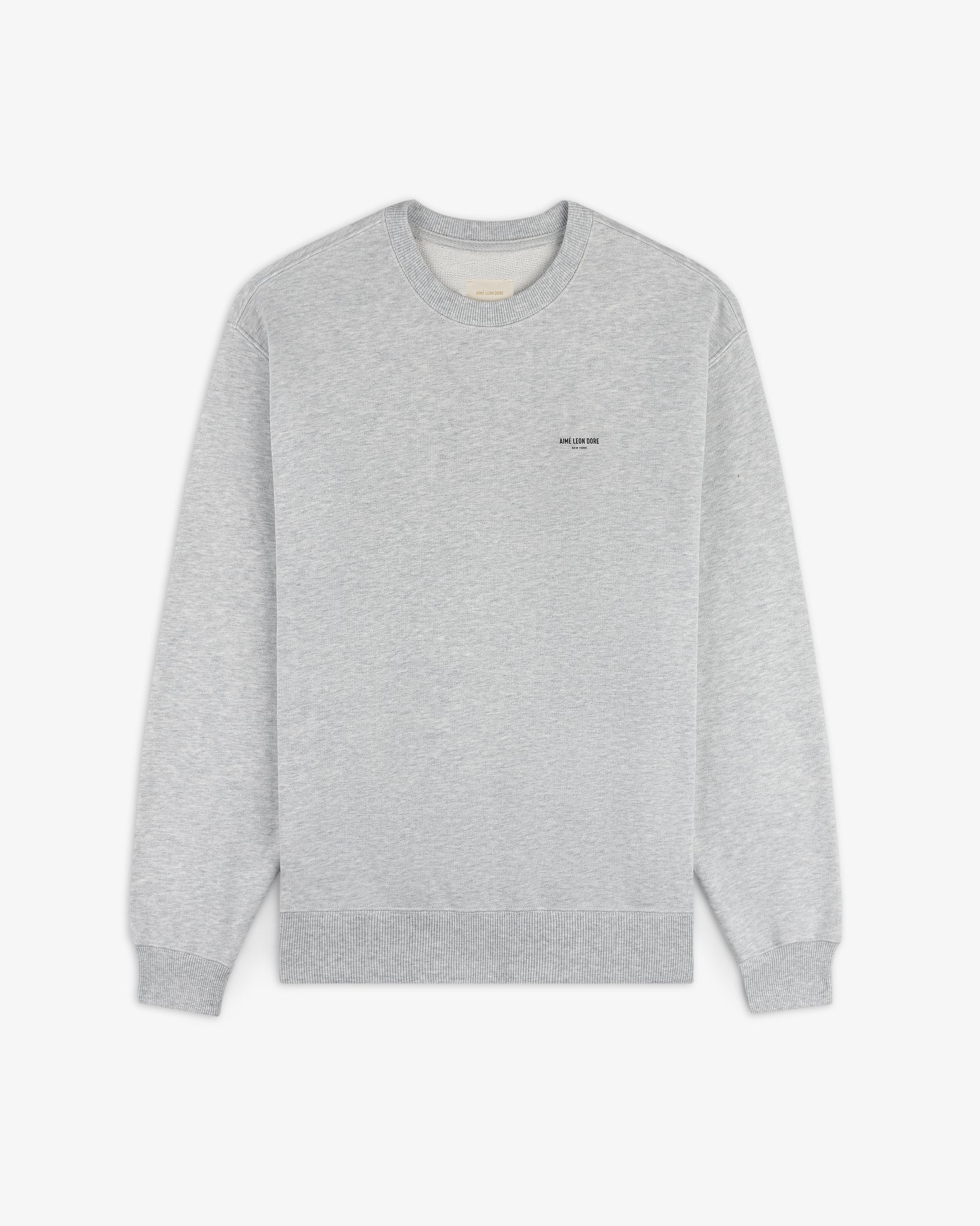 Safari Crewneck Sweatshirt in light gray with subtle left chest text, shown flat on a white background.