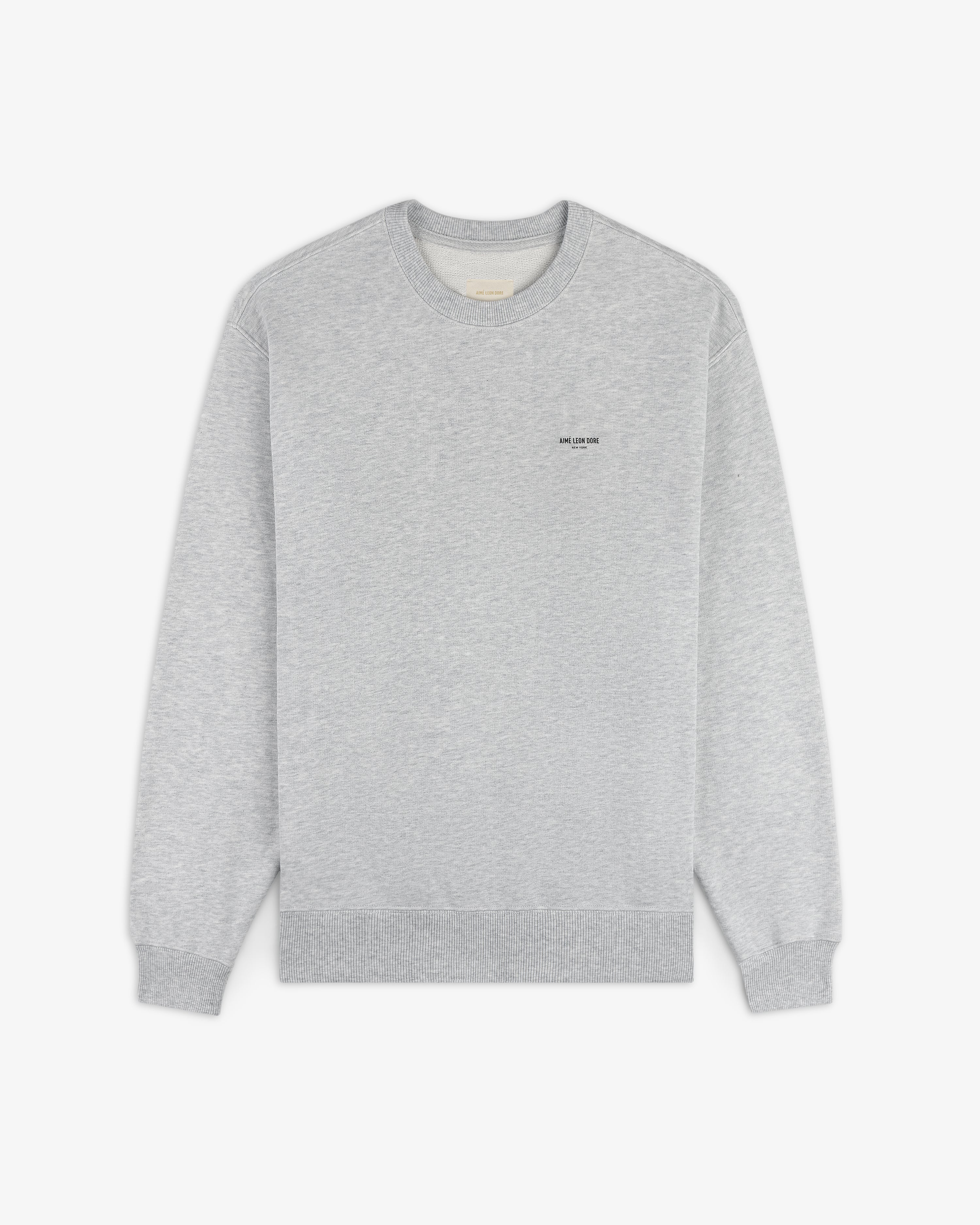 Safari Crewneck Sweatshirt in light gray with subtle left chest text, shown flat on a white background.