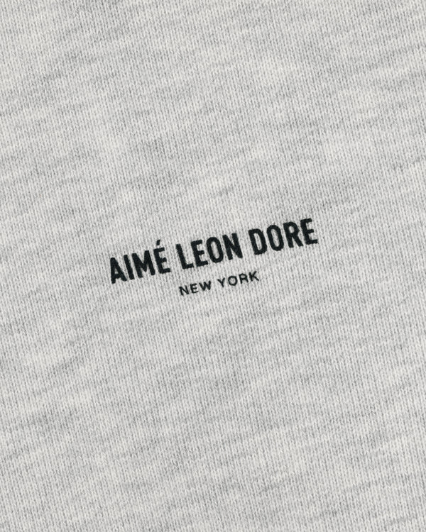 Gray Safari Crewneck Sweatshirt with minimalist centered "AIMÉ LEON DORE NEW YORK" in black text.