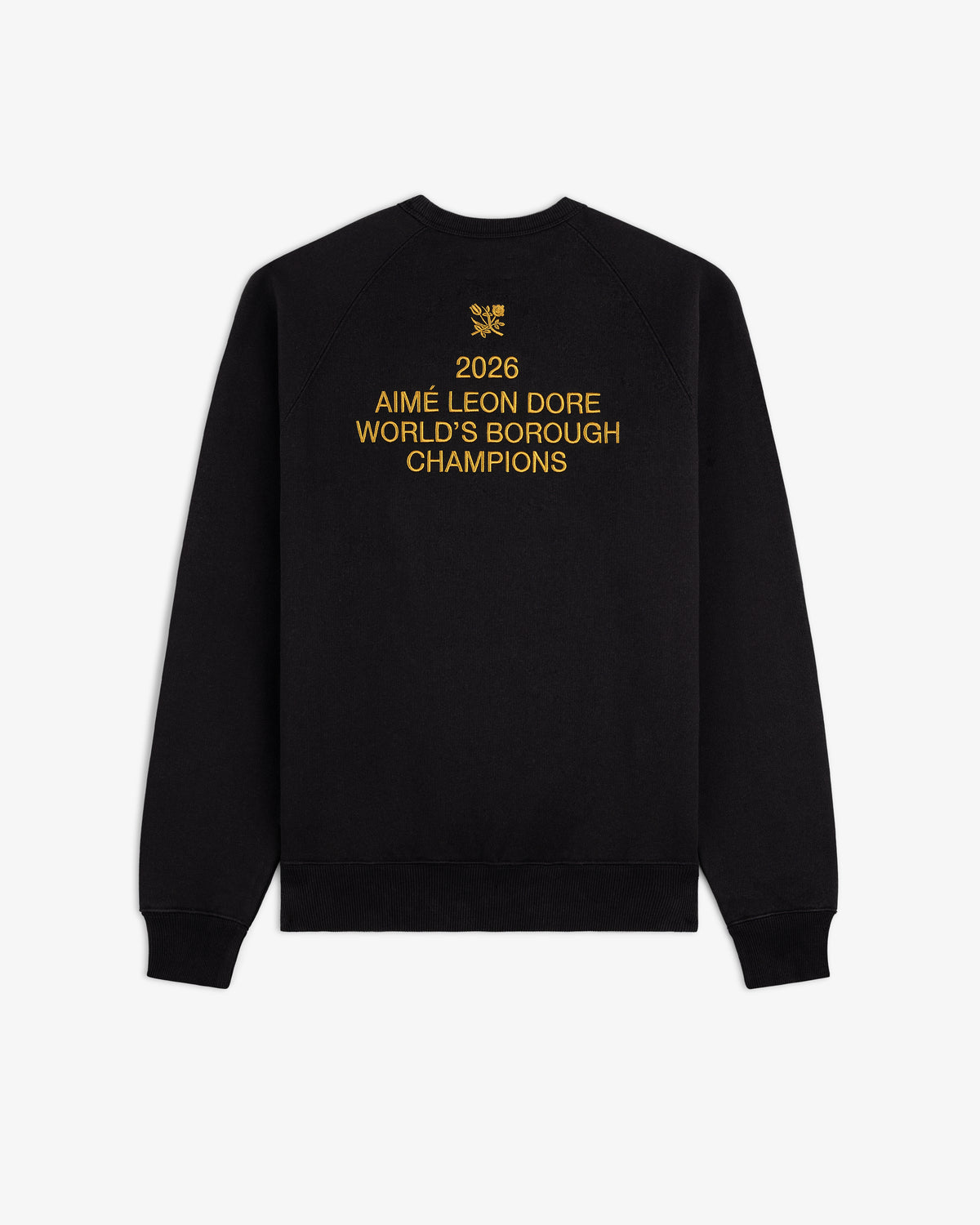 Black ALD / Technics World Champions Crewneck with gold "2026 Aimé Leon Dore Worlds Borough Champions" on the back.