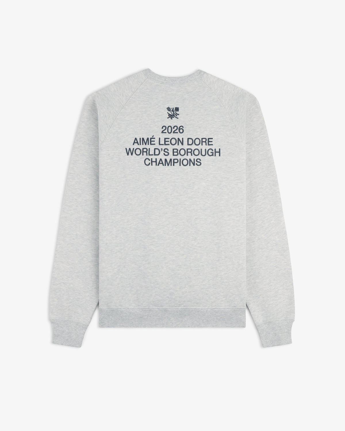 Light gray ALD / Technics World Champions Crewneck with 2026 Worlds Borough Champions text in navy on the back.